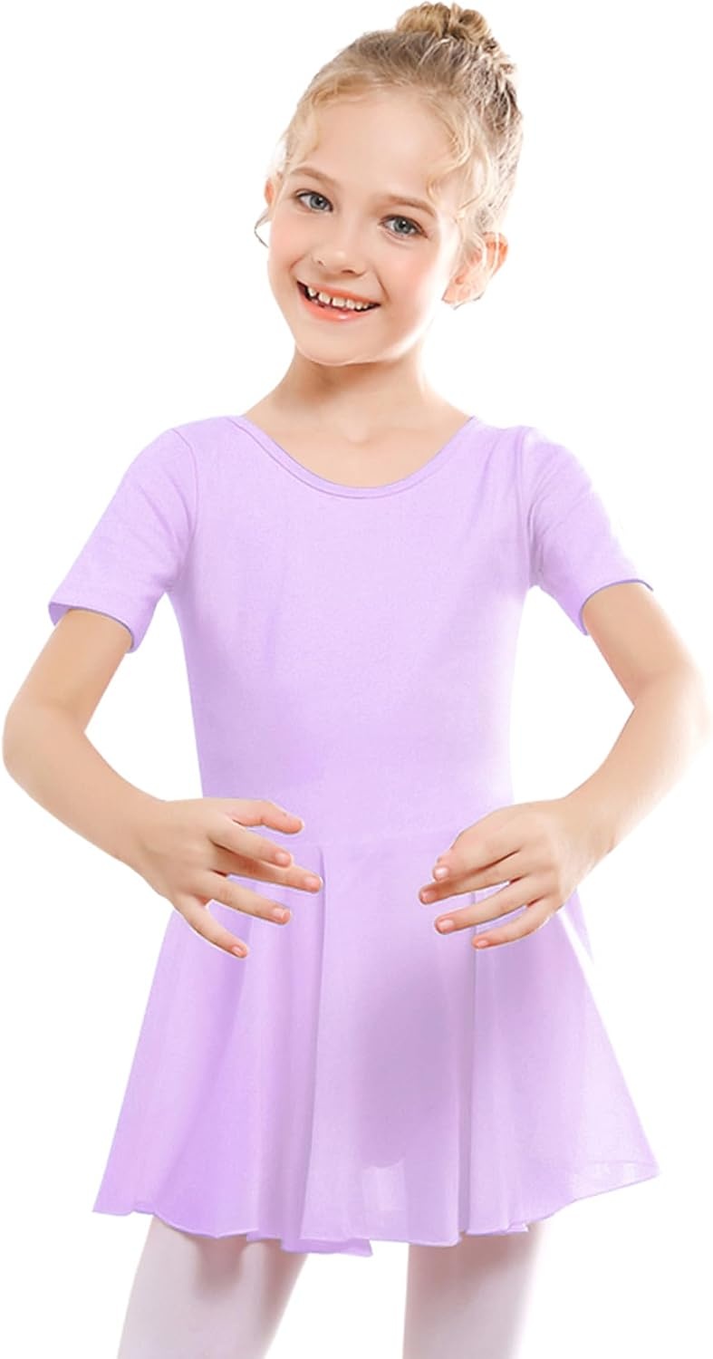 Stelle Ballet Leotards for Girls Toddler Ballet Outfit Dance Leotard Dress | Ballerina Outfit Dress, Criss-Cross & Bow Back, Soft Stretch Fabric, Short Sleeve, Dance Recital, Gymnastics, Performance(Style 1-lavender(cross Back))