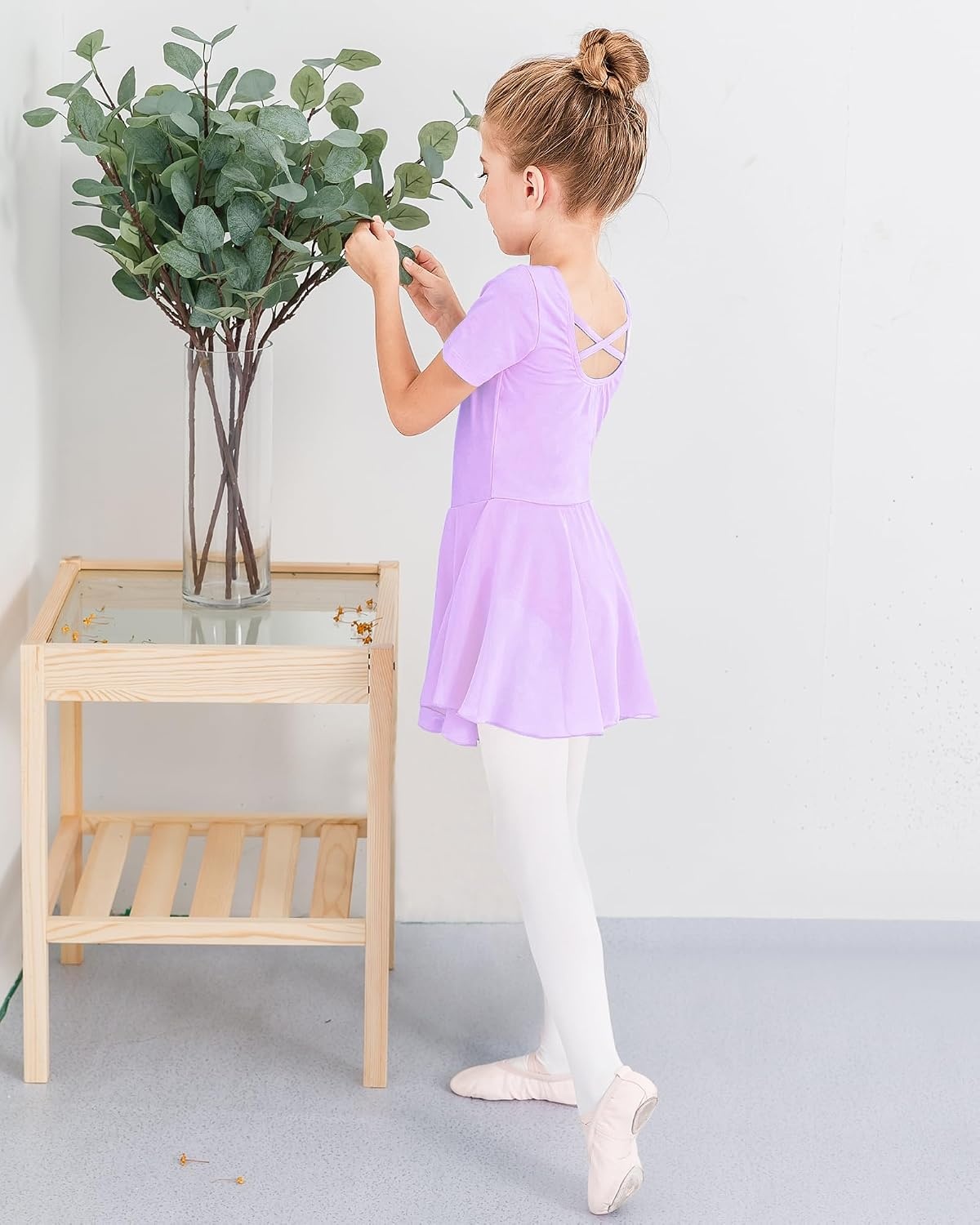 Stelle Ballet Leotards for Girls Toddler Ballet Outfit Dance Leotard Dress | Ballerina Outfit Dress, Criss-Cross & Bow Back, Soft Stretch Fabric, Short Sleeve, Dance Recital, Gymnastics, Performance(Style 1-lavender(cross Back))
