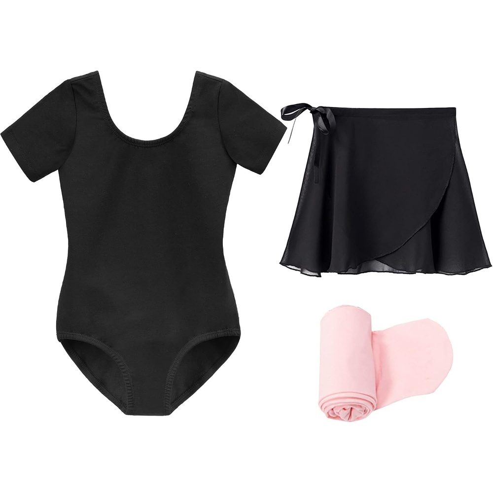 Stelle Girls Ballet Leotards Toddler Dance Combo with Skirt and Tights(1-black)