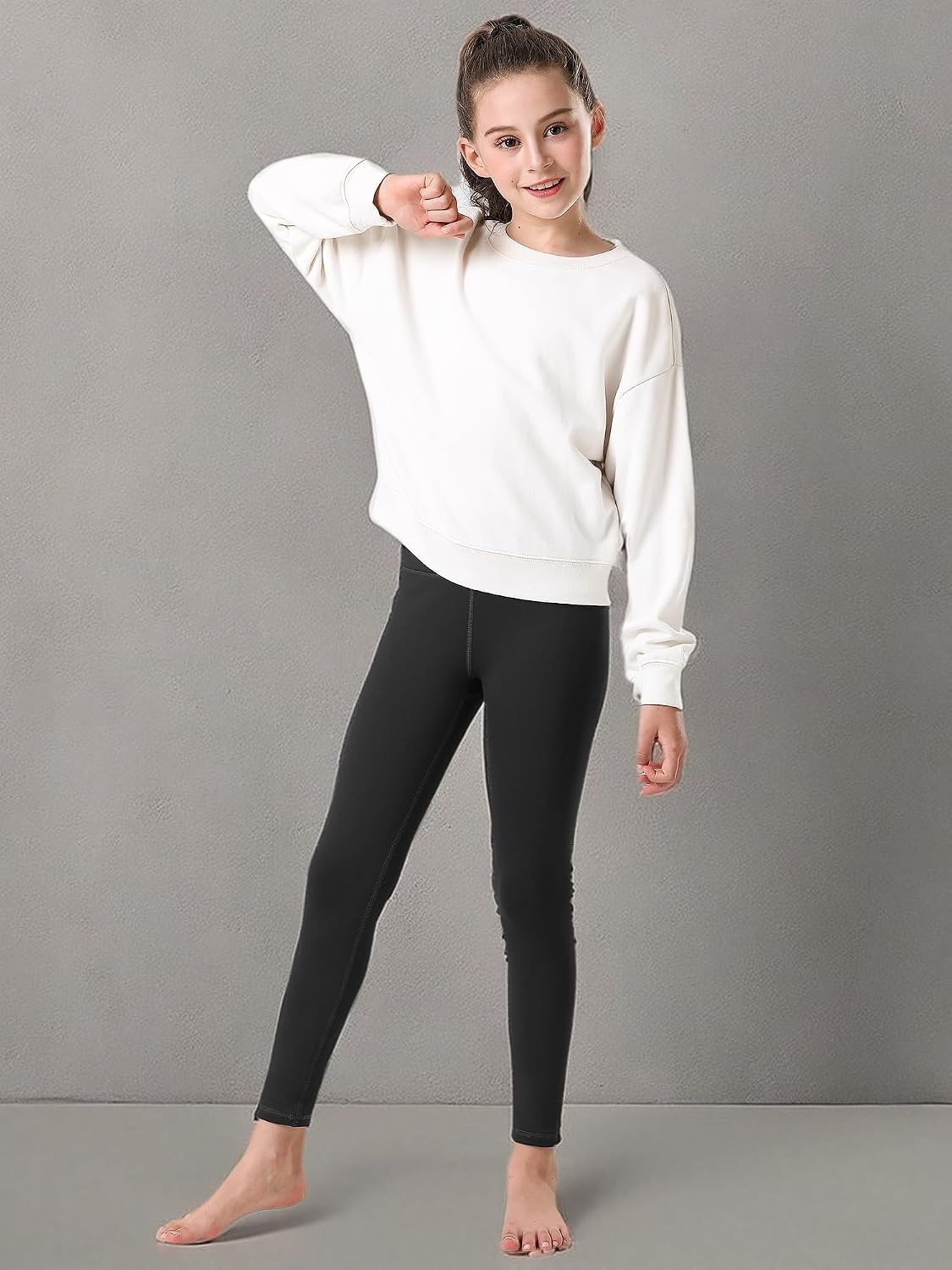 Stelle Girls Fleece Lined Leggings with Hidden Pocket High Waisted 2 Packs | Warm Fleece Lining,Hidden Pocket,High-Waisted Fit,Soft 4-Way Stretch,Moisture-Wicking Comfort for Yoga,Dance Winter Wear(A1-black (Fleece Lined))