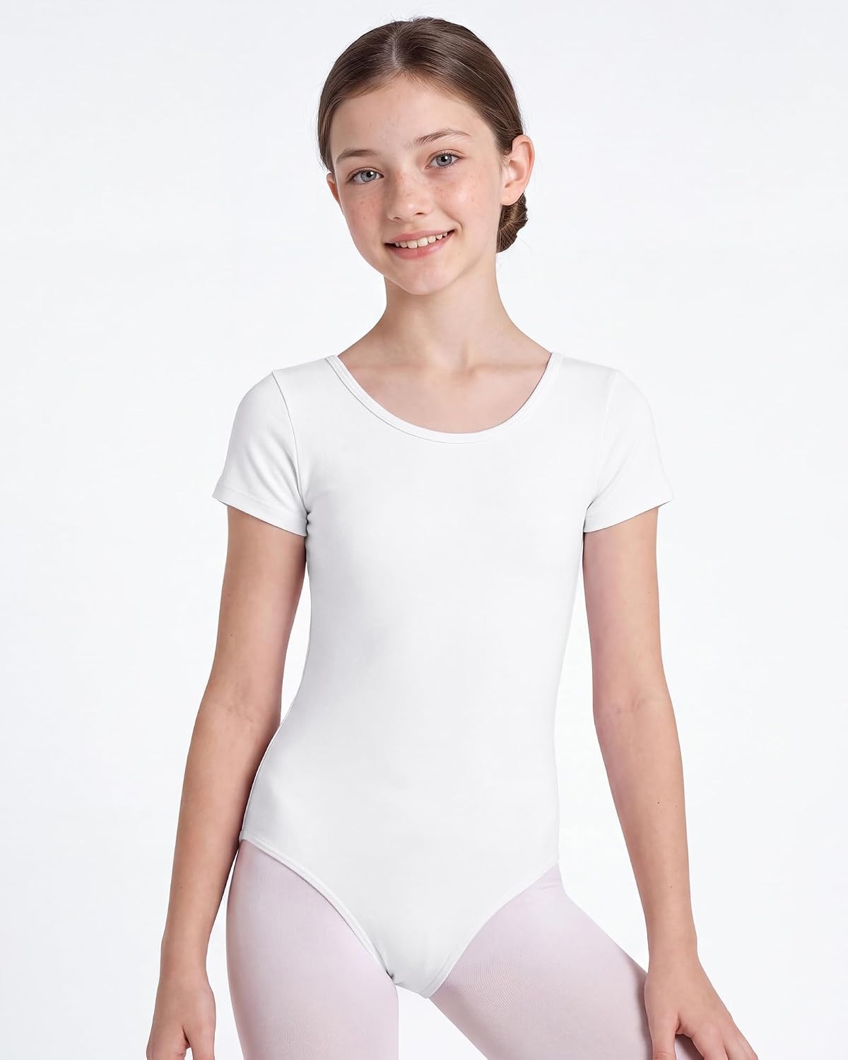 Stelle Ballet Leotards for Girls Short Sleeve Gymnastics Dancewear 2-14Y(White)