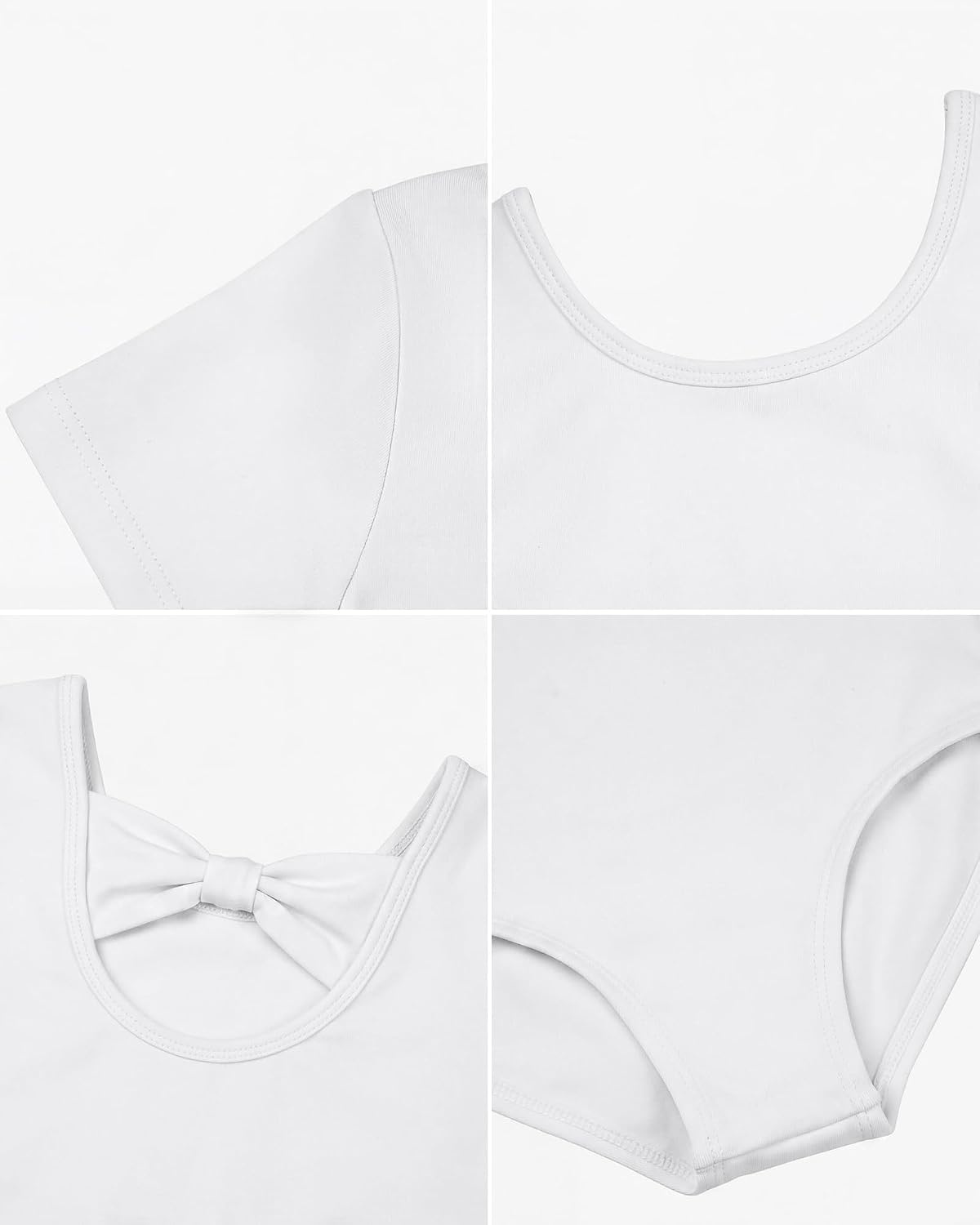 Stelle Ballet Leotards for Girls Short Sleeve Gymnastics Dancewear 2-14Y(White)