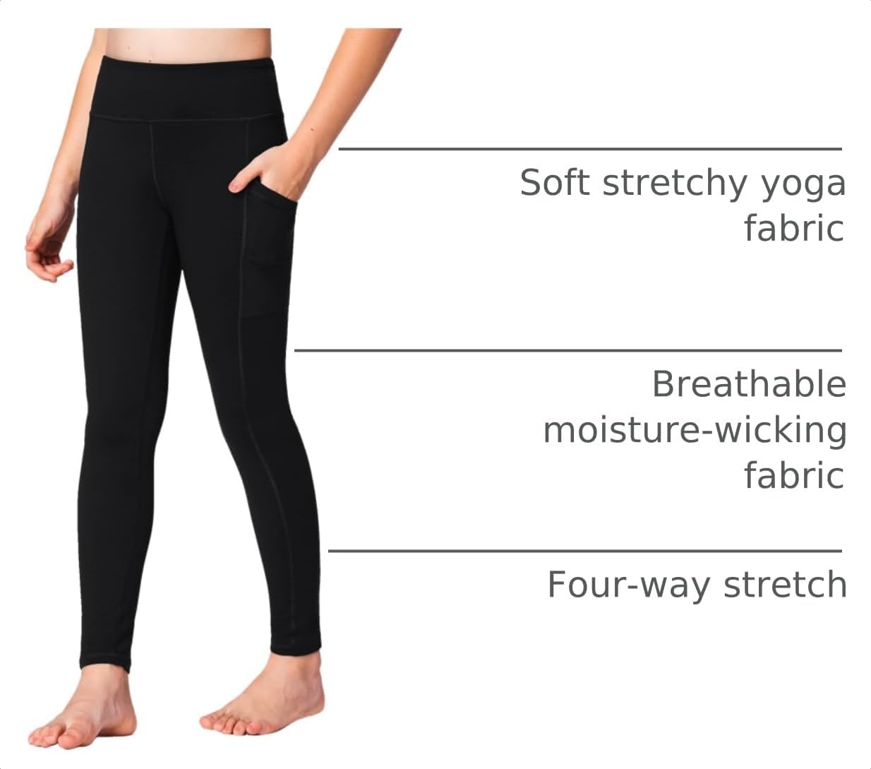 Stelle Girls Leggings with Pockets Kids Dance Yoga Running Athletic Pants | Soft 4-Way Stretch,High-Rise Wide Waistband,Side Pockets,Moisture-Wicking,Non-See-Through for Dance,Yoga,Running,Daily Wear(Black (2 Side Pocket))