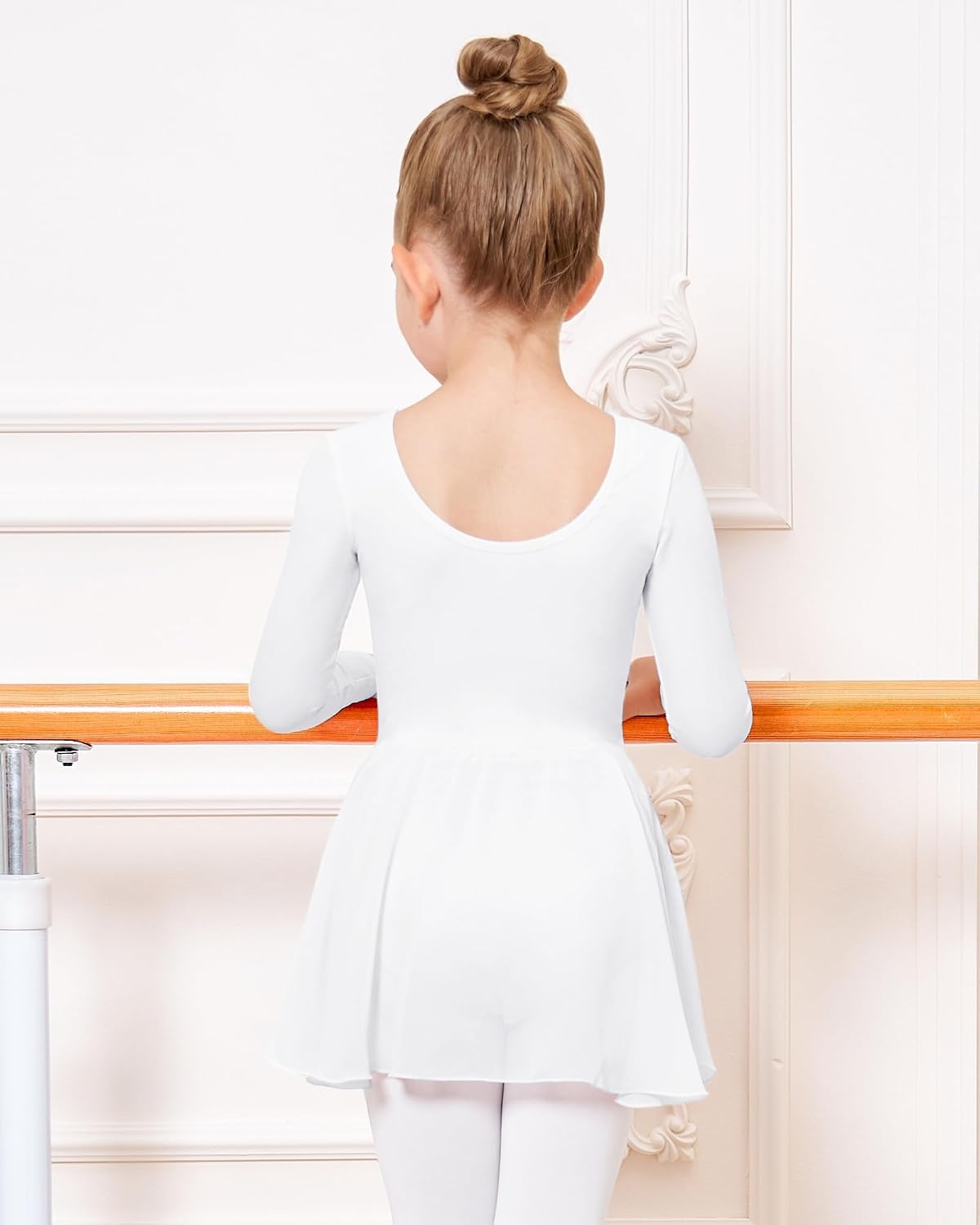 Stelle Ballet Leotards for Girls Long Sleeve Toddler Dance Leotard Outfits(White)