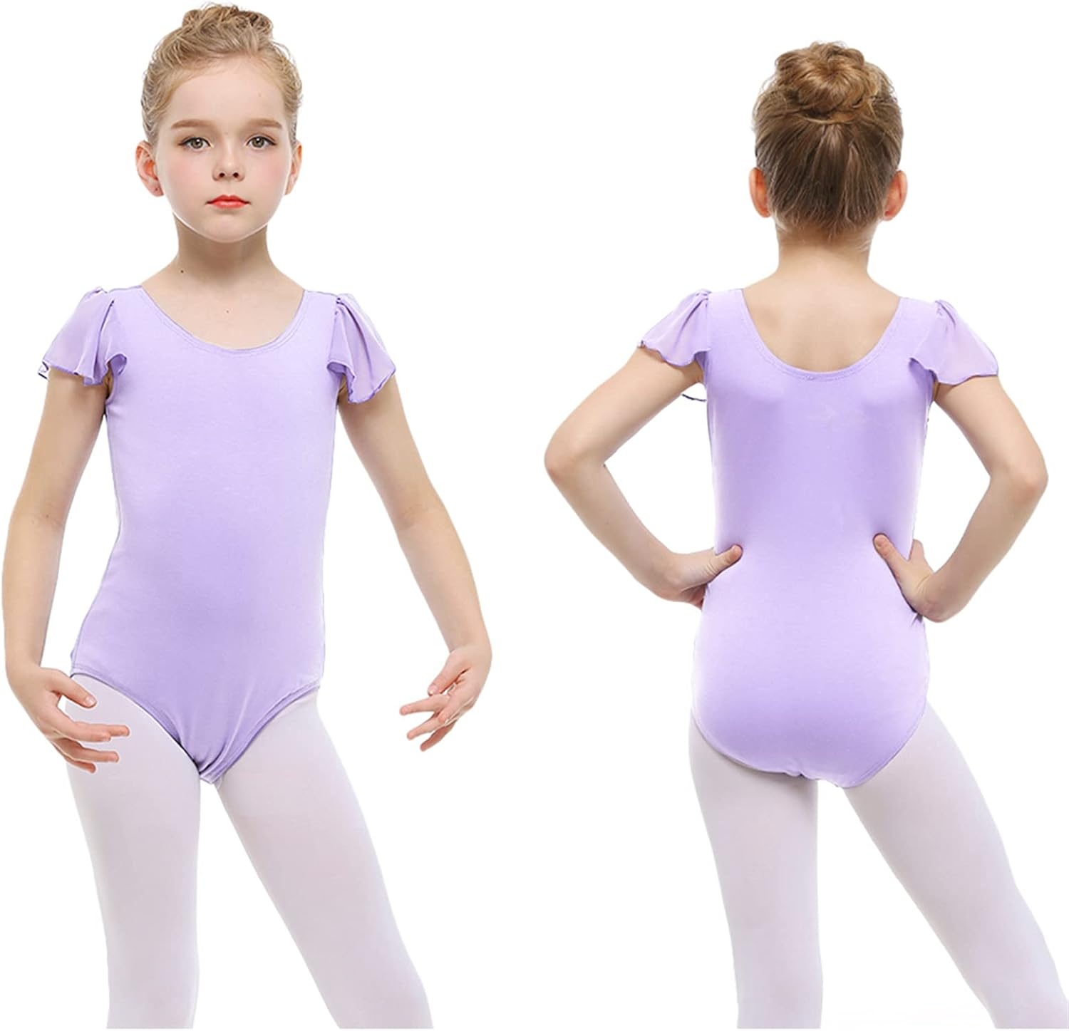 Stelle Girls Leotards Black Ballet Dance Leotards Ruffle Short Sleeve Gymnastics Outfits(Toddler/Little Kid/Big Kid)(Lavender)