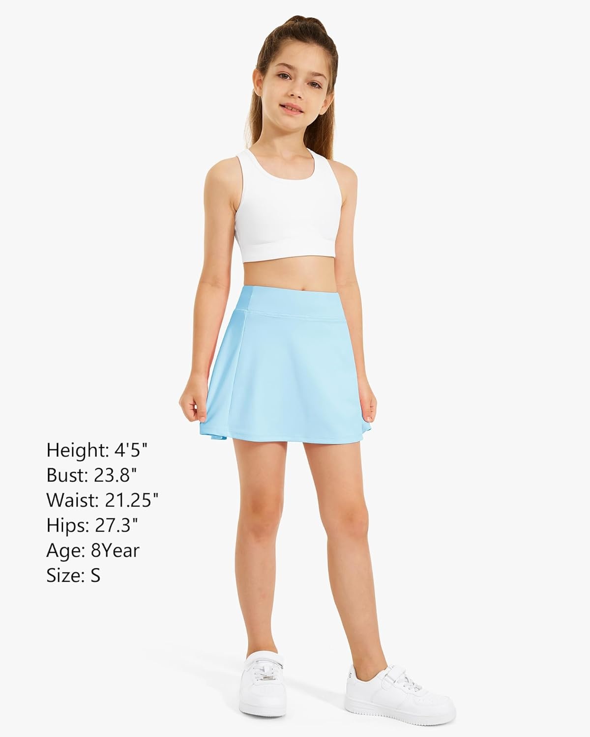 Stelle Girls Tennis Skirts with Pockets Athletic Skorts Inner Shorts High Waisted Sports Golf Running Skirt(Light Blue)