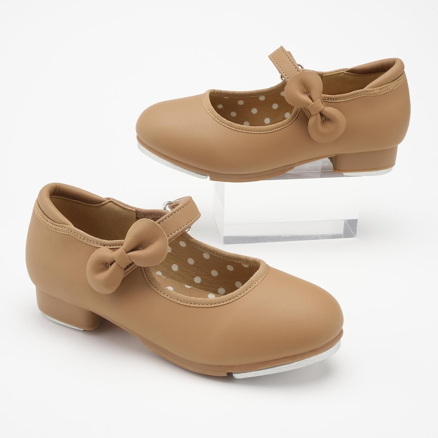Stelle Girls Tap Shoes Toddler Dance Shoes PU Leather Easy Strap(Toddler/Little Kid/Big Kid)(Tan)