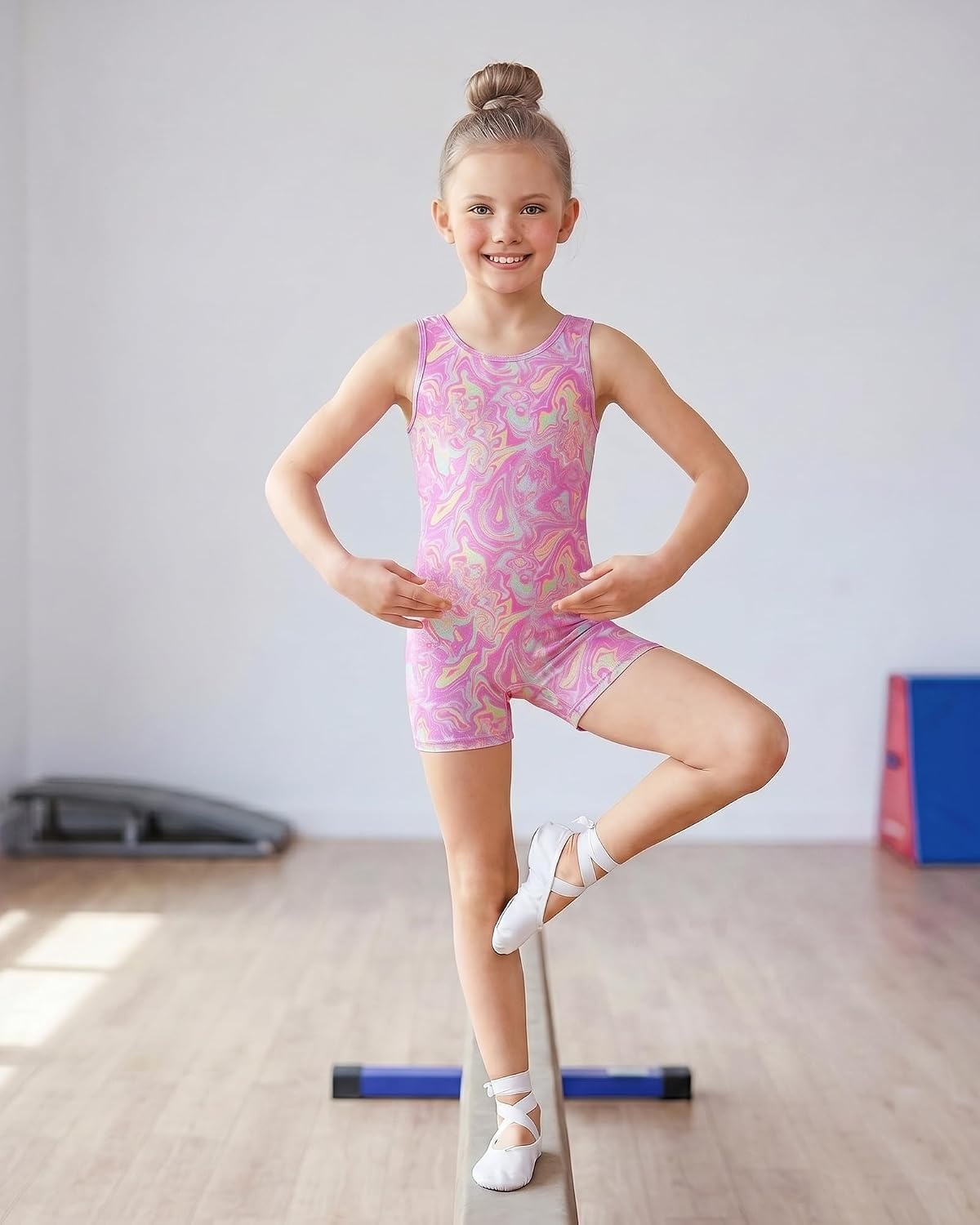 Stelle Gymnastics Leotards for Girls Sleeveless Biketard Dance Leotard Tumbling Outfits(Color Swirl)
