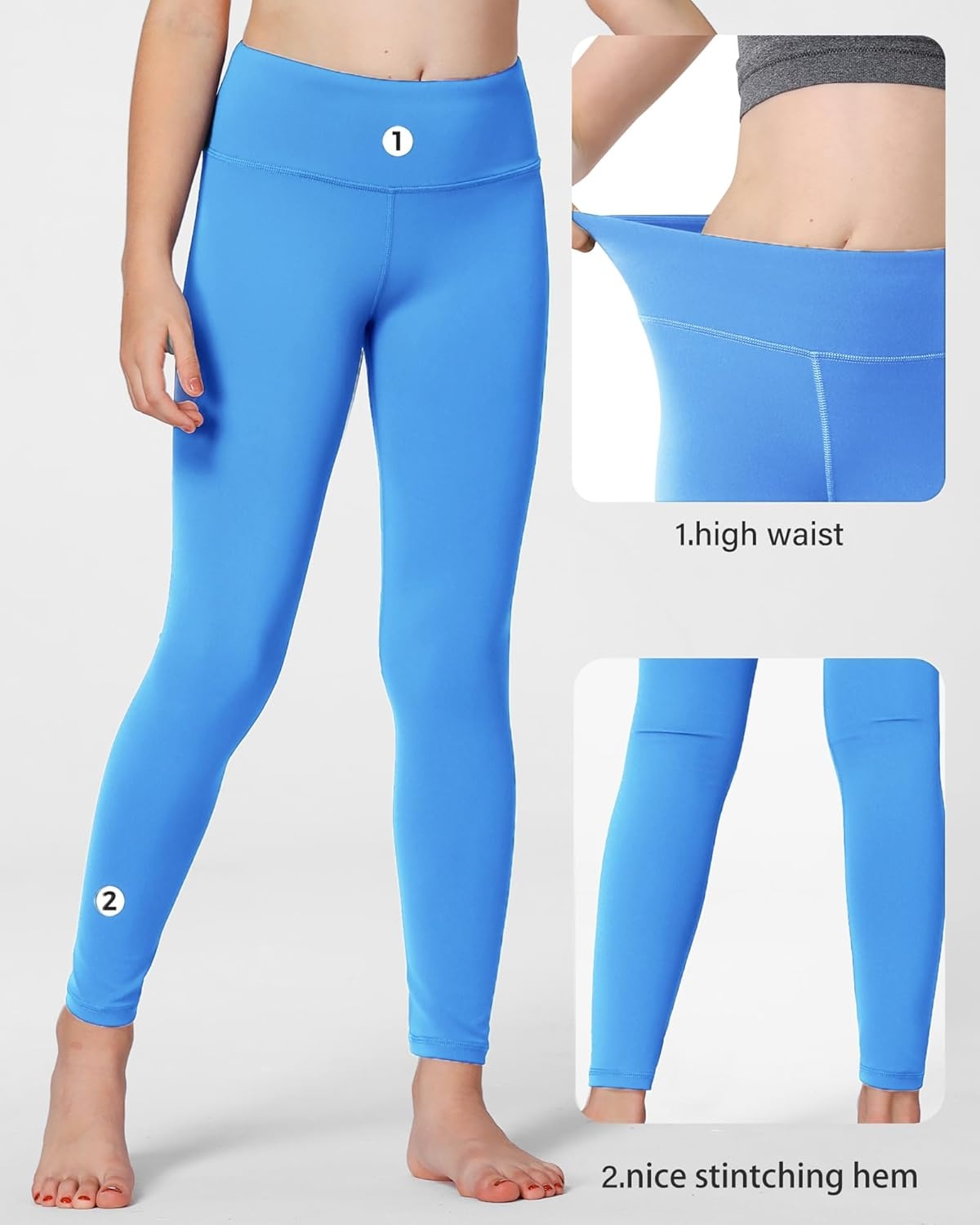 Stelle Girls Athletic Leggings Kids Dance Workout Running Yoga Pants with Hidden Pocket(Vibrant Blue)