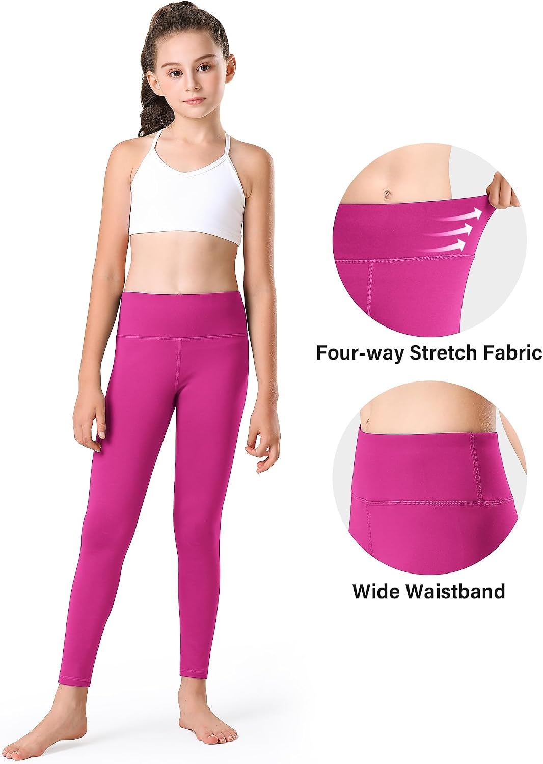 Stelle Girls Fleece Lined Leggings with Hidden Pocket High Waisted 2 Packs(Hot Pink)