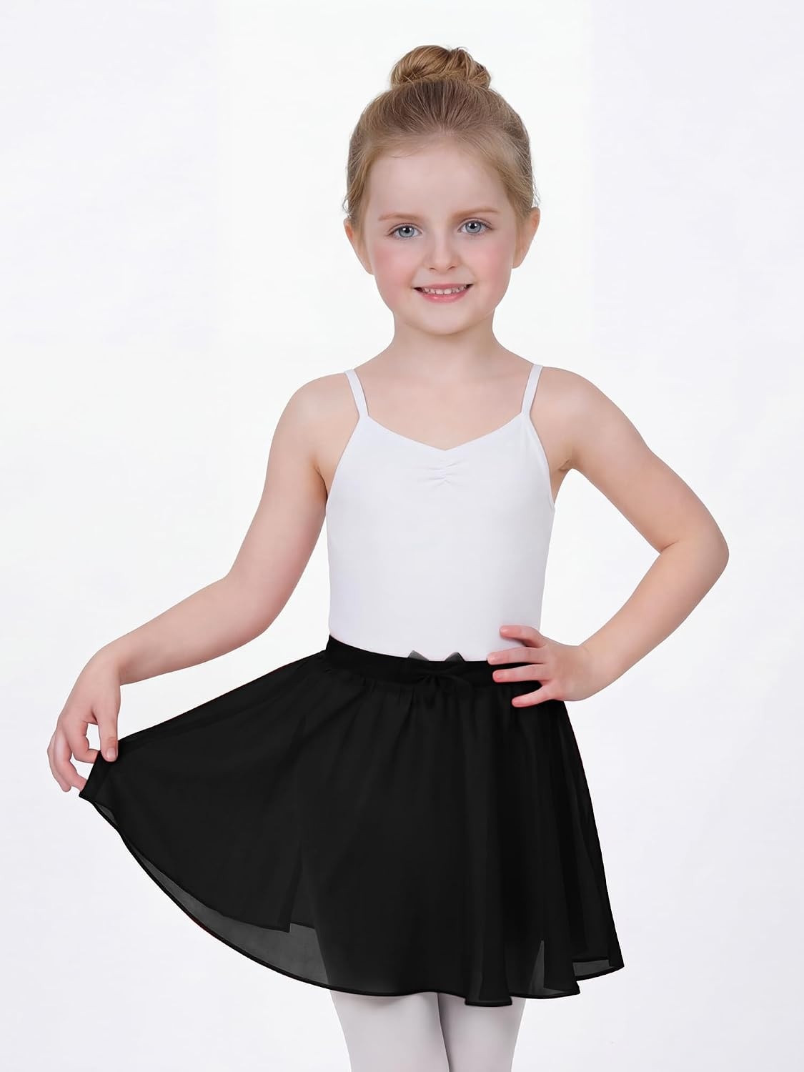 Stelle Girls Ballet Skirt Chiffon Wrap Dance Skirt Mesh Pull-On Skirt(Black)