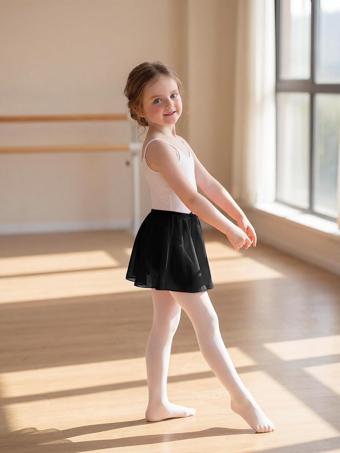 Stelle Girls Ballet Skirt Chiffon Wrap Dance Skirt Mesh Pull-On Skirt(Black)