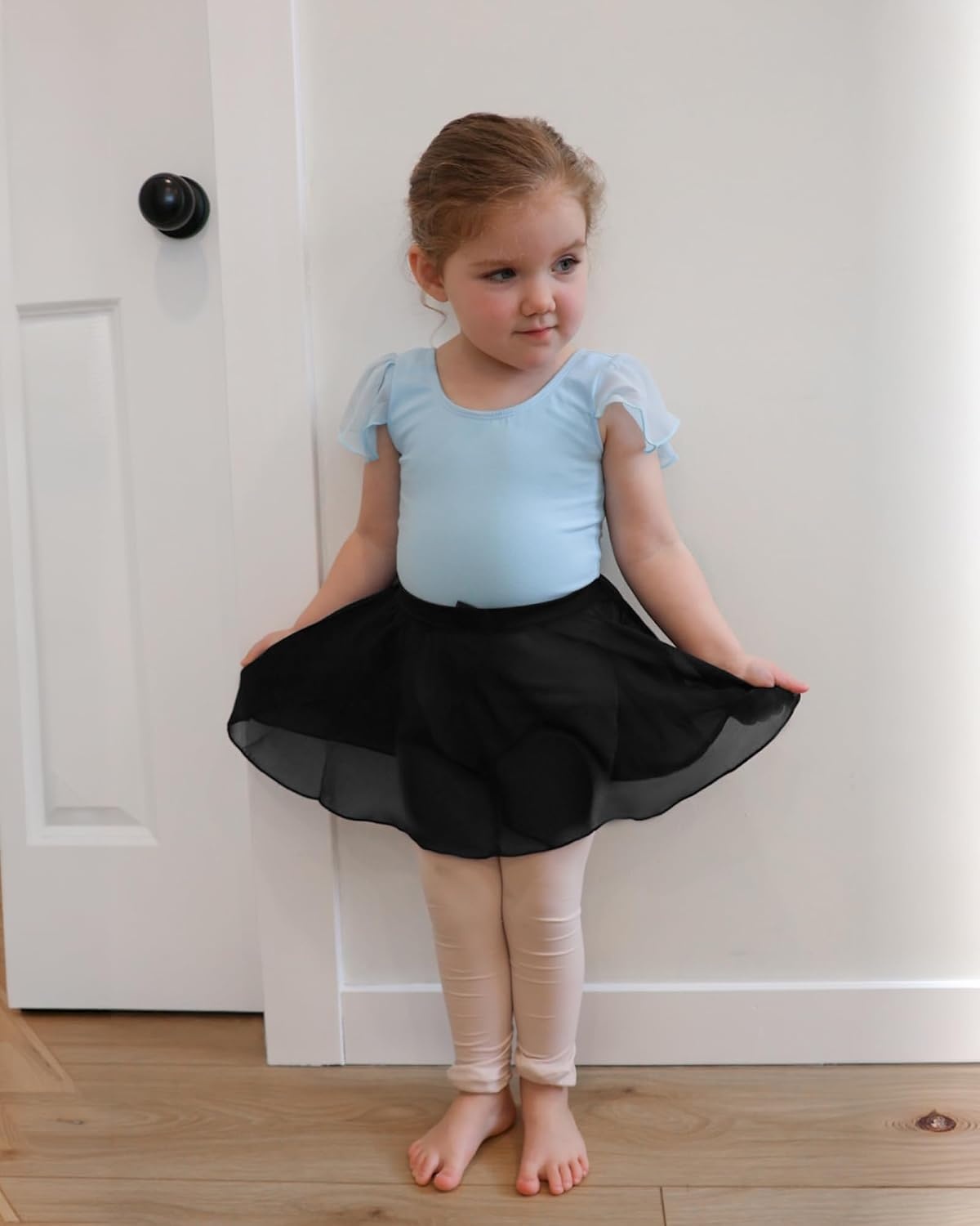 Stelle Girls Ballet Skirt Chiffon Wrap Dance Skirt Mesh Pull-On Skirt(Black)