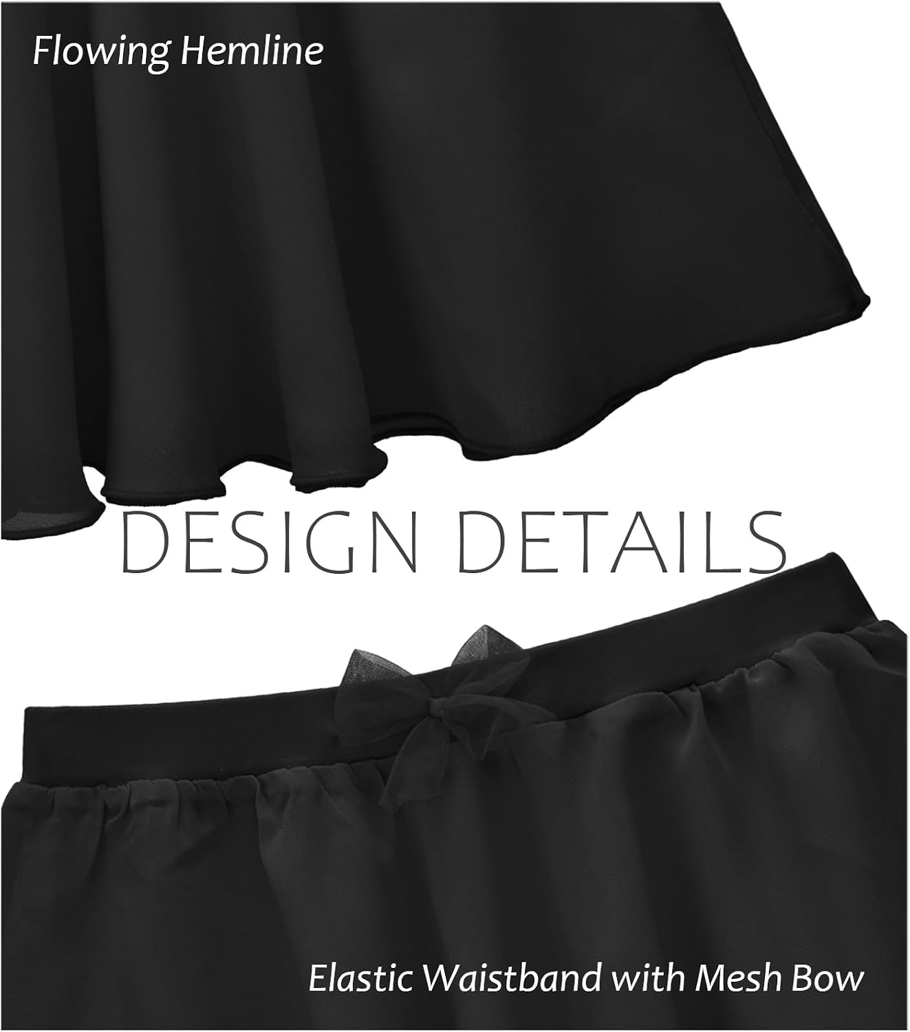 Stelle Girls Ballet Skirt Chiffon Wrap Dance Skirt Mesh Pull-On Skirt(Black)