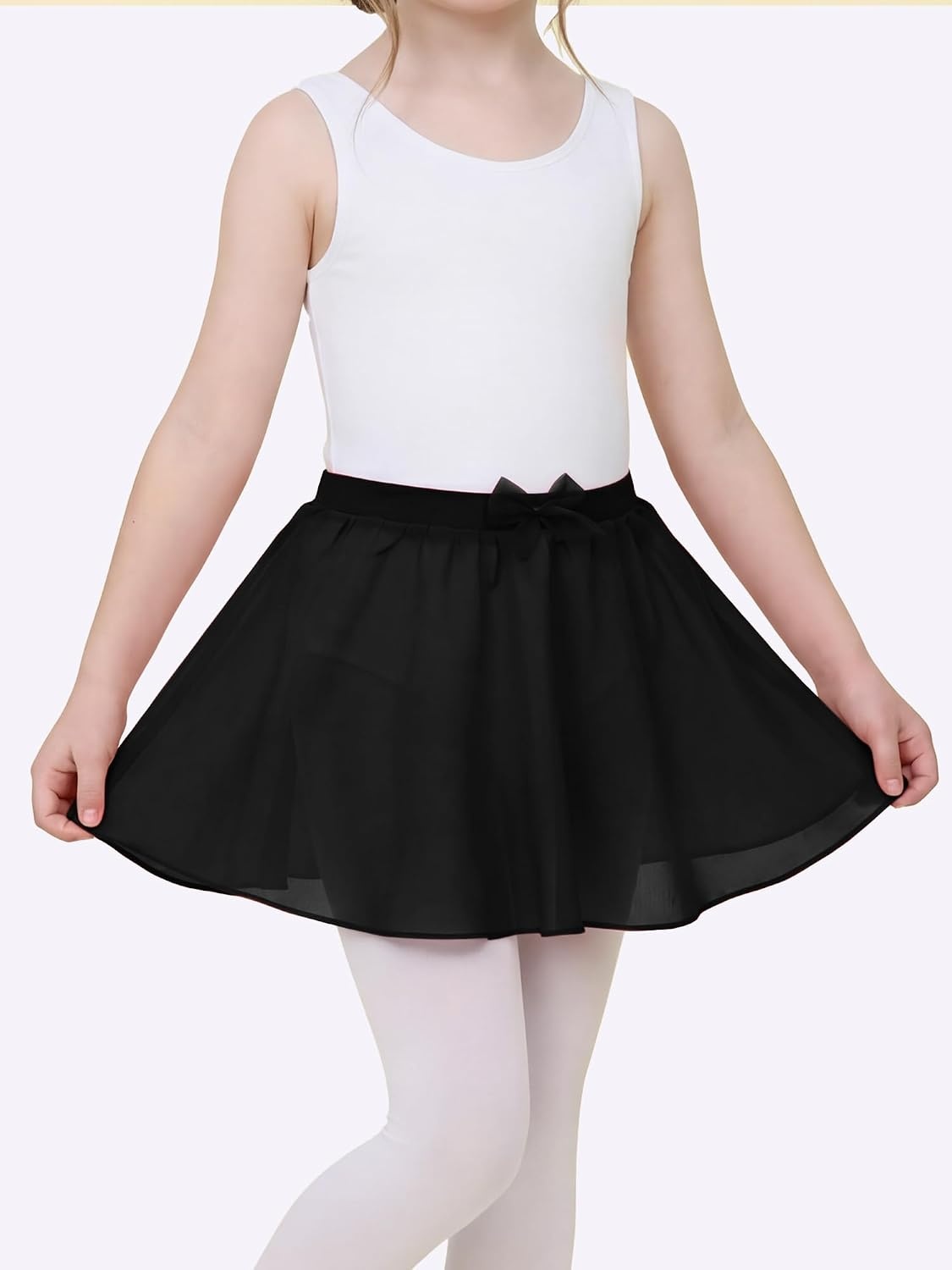 Stelle Girls Ballet Skirt Chiffon Wrap Dance Skirt Mesh Pull-On Skirt(Black)