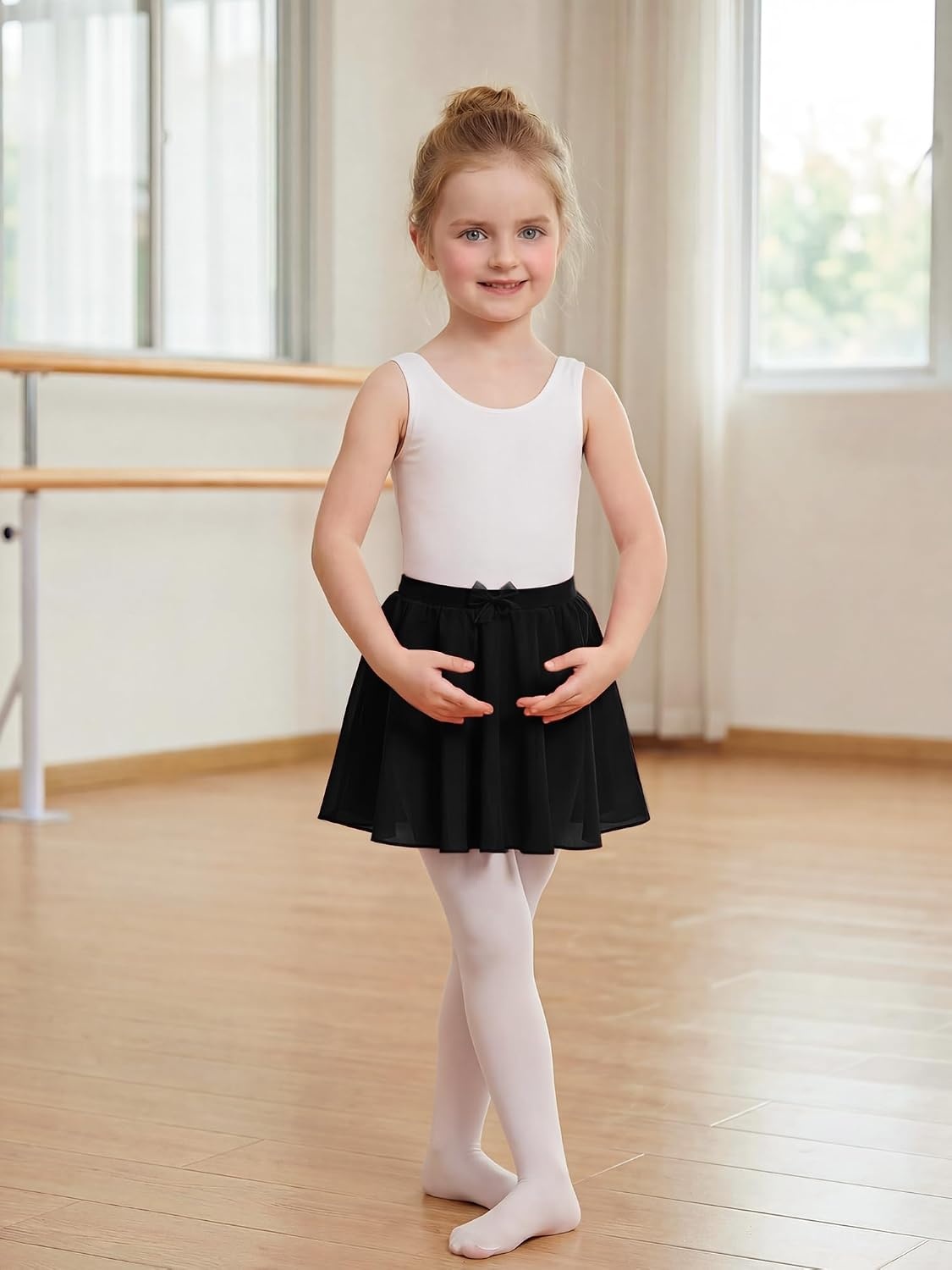 Stelle Girls Ballet Skirt Chiffon Wrap Dance Skirt Mesh Pull-On Skirt(Black)