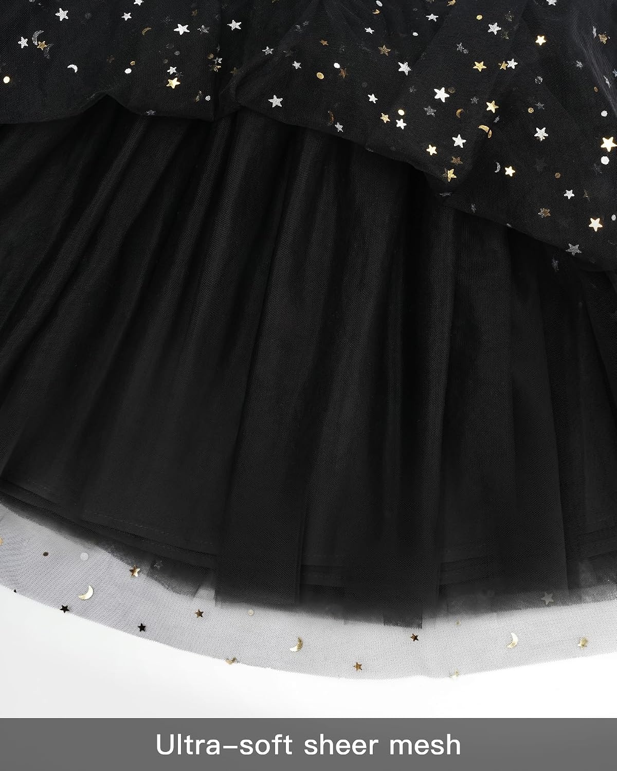 Stelle Tutu for Girls Sequin Skirt with Elastic Waist Layered Tulle Ballet Dance Princess Dress Birthday Outfit(Black)