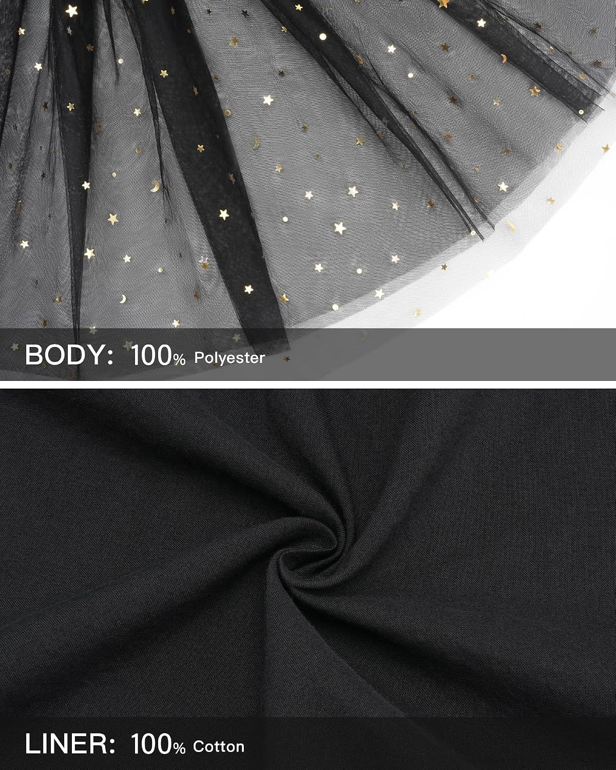 Stelle Tutu for Girls Sequin Skirt with Elastic Waist Layered Tulle Ballet Dance Princess Dress Birthday Outfit(Black)