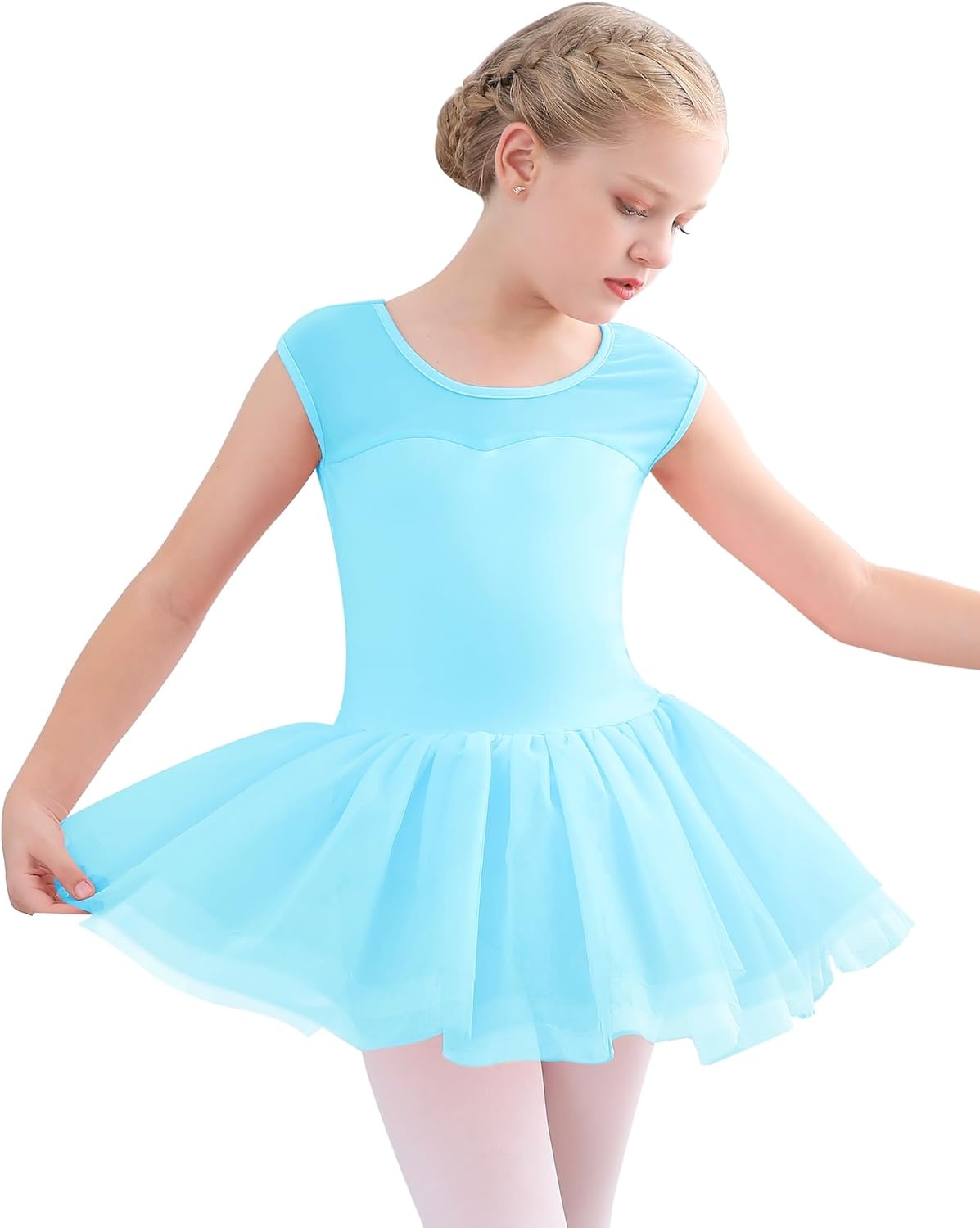 Stelle Ballet Leotards for Girls Toddler Leotard with Tutu Skirt Dance Tutu Dress (Little/Big Kid)(01-pool Blue)