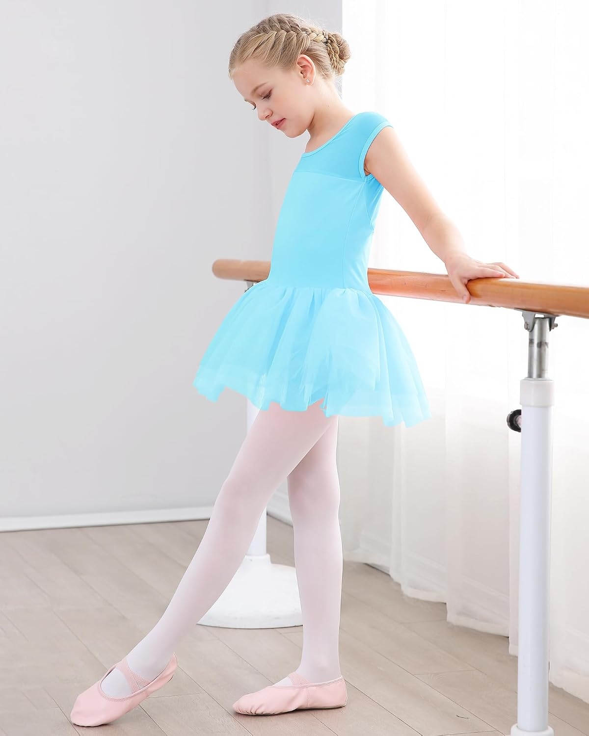 Stelle Ballet Leotards for Girls Toddler Leotard with Tutu Skirt Dance Tutu Dress (Little/Big Kid)(01-pool Blue)