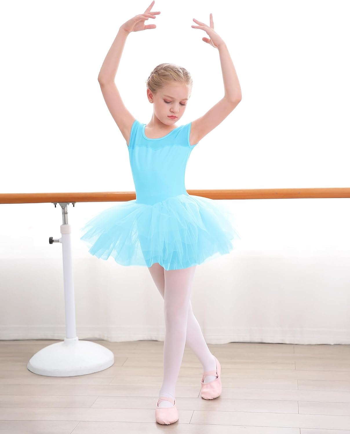 Stelle Ballet Leotards for Girls Toddler Leotard with Tutu Skirt Dance Tutu Dress (Little/Big Kid)(01-pool Blue)