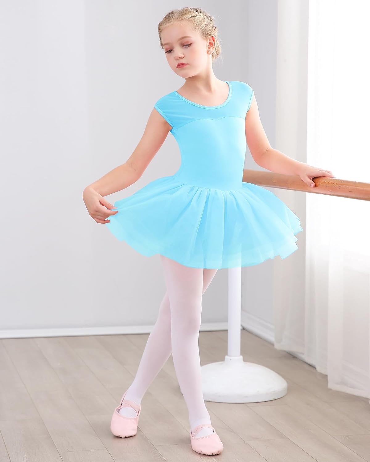 Stelle Ballet Leotards for Girls Toddler Leotard with Tutu Skirt Dance Tutu Dress (Little/Big Kid)(01-pool Blue)
