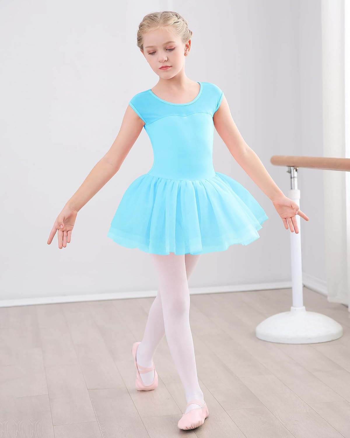 Stelle Ballet Leotards for Girls Toddler Leotard with Tutu Skirt Dance Tutu Dress (Little/Big Kid)(01-pool Blue)
