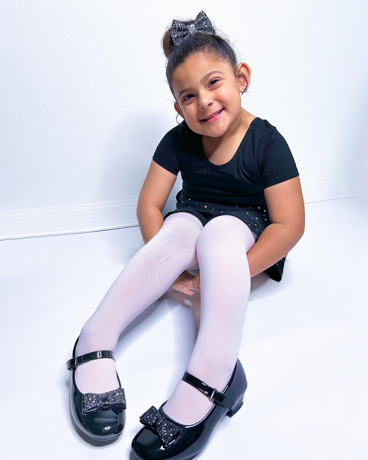 Stelle Girls Mary Jane Dress Shoes Low Heel Glitter Patent Bow Kids Party Wedding Flower Girl School Shoes(Toddler/Little/Big Kid)(Elegant Square Buckle-black)