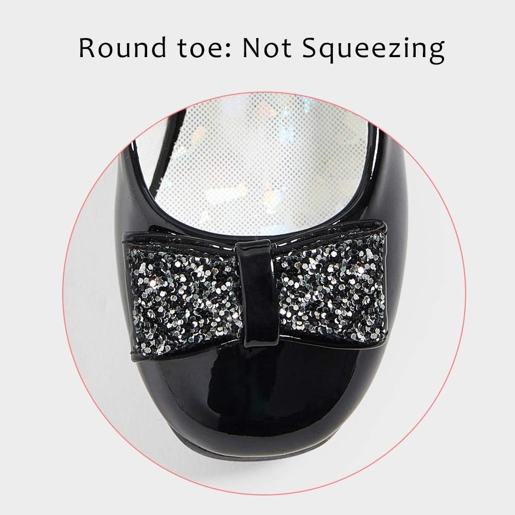 Stelle Girls Mary Jane Dress Shoes Low Heel Glitter Patent Bow Kids Party Wedding Flower Girl School Shoes(Toddler/Little/Big Kid)(Elegant Square Buckle-black)