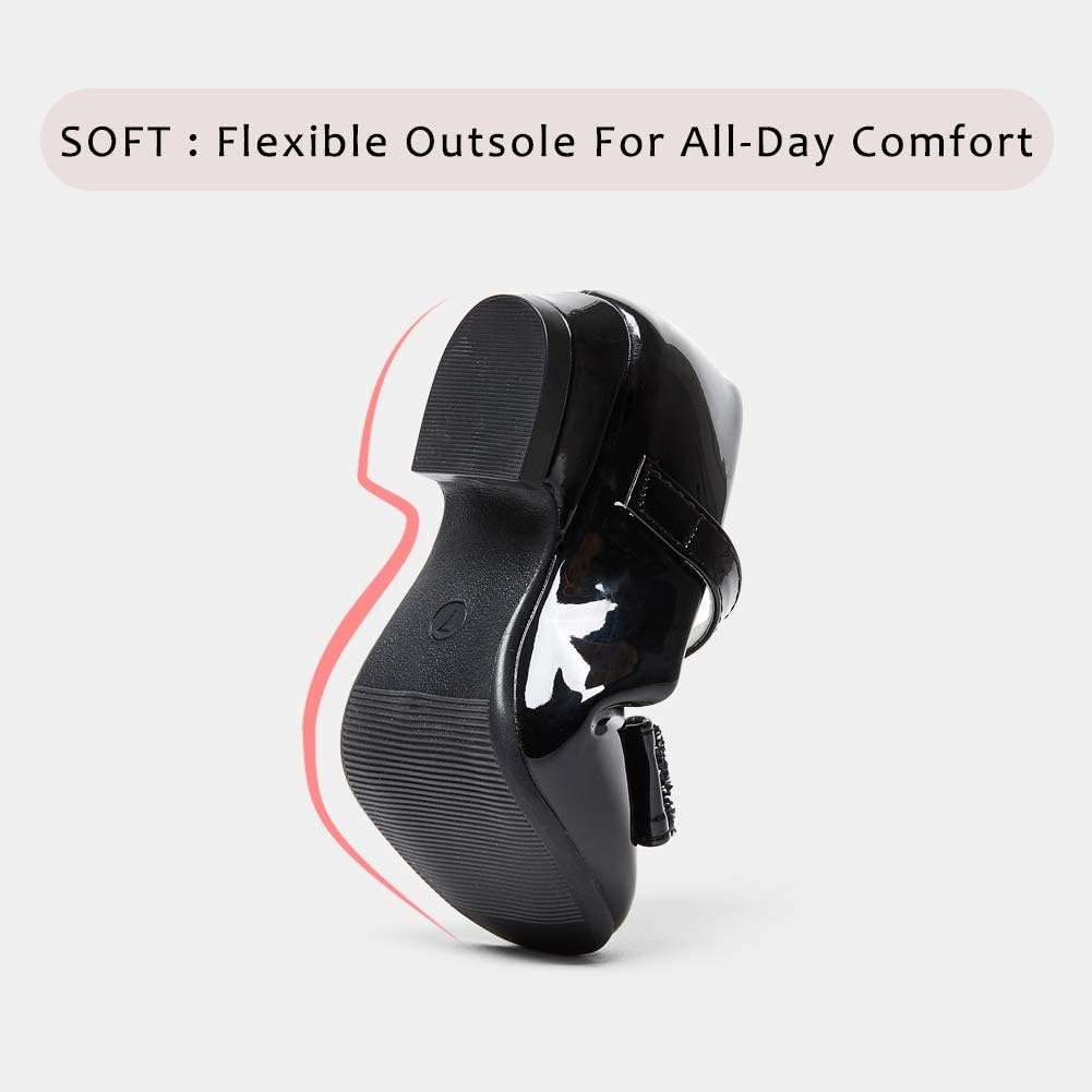 Stelle Girls Mary Jane Dress Shoes Low Heel Glitter Patent Bow Kids Party Wedding Flower Girl School Shoes(Toddler/Little/Big Kid)(Elegant Square Buckle-black)
