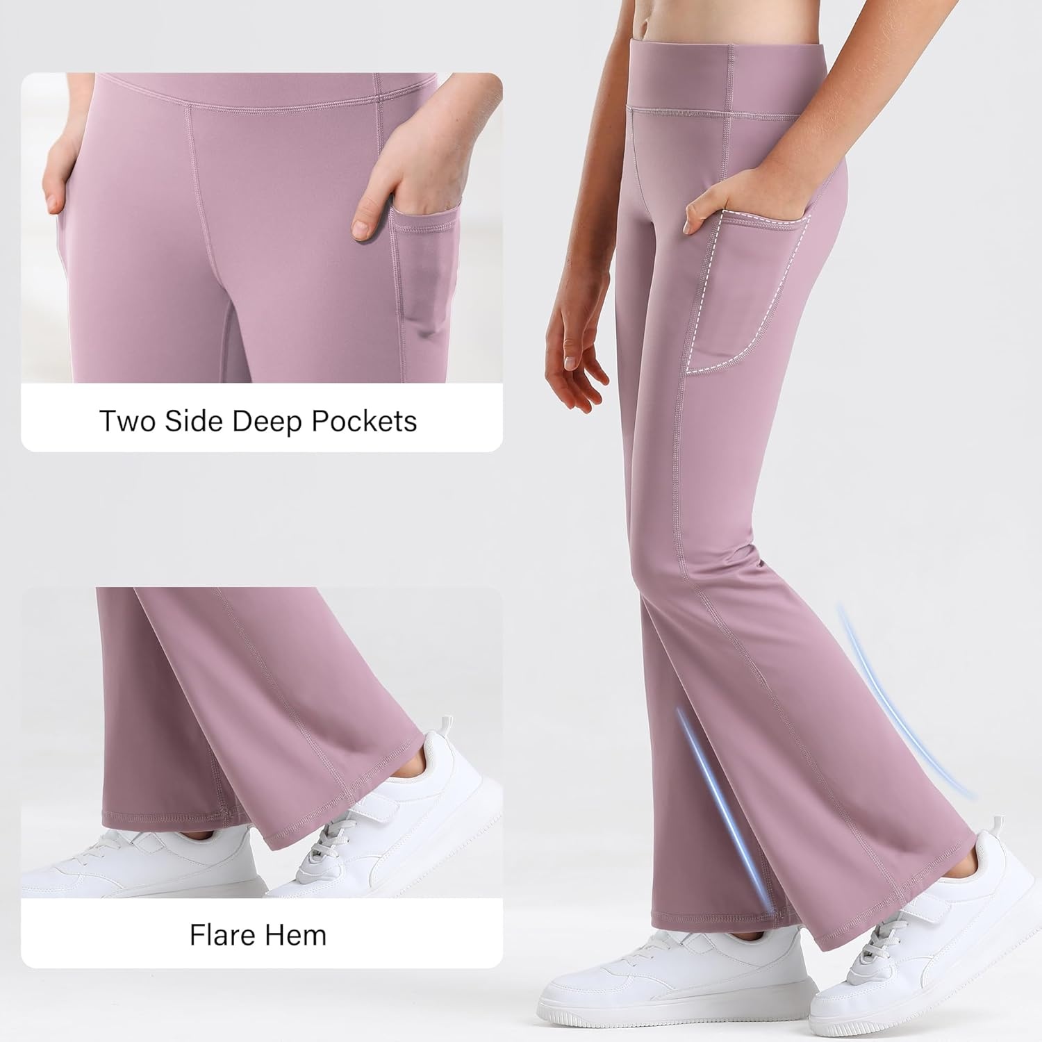 Stelle Girl’s Flare Leggings with Pockets High Waisted Bootcut Yoga Pants Kids Dance Bell Bottoms Leggings(05-b5-dusty Lavender)