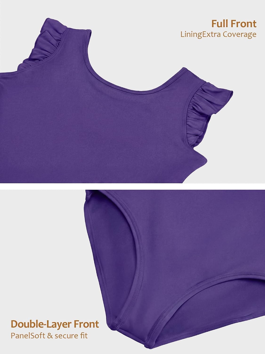 Stelle Ballet Leotards for Girls Ruffle Sleeve Gymnastics Dancewear 2-14Y(Purple)