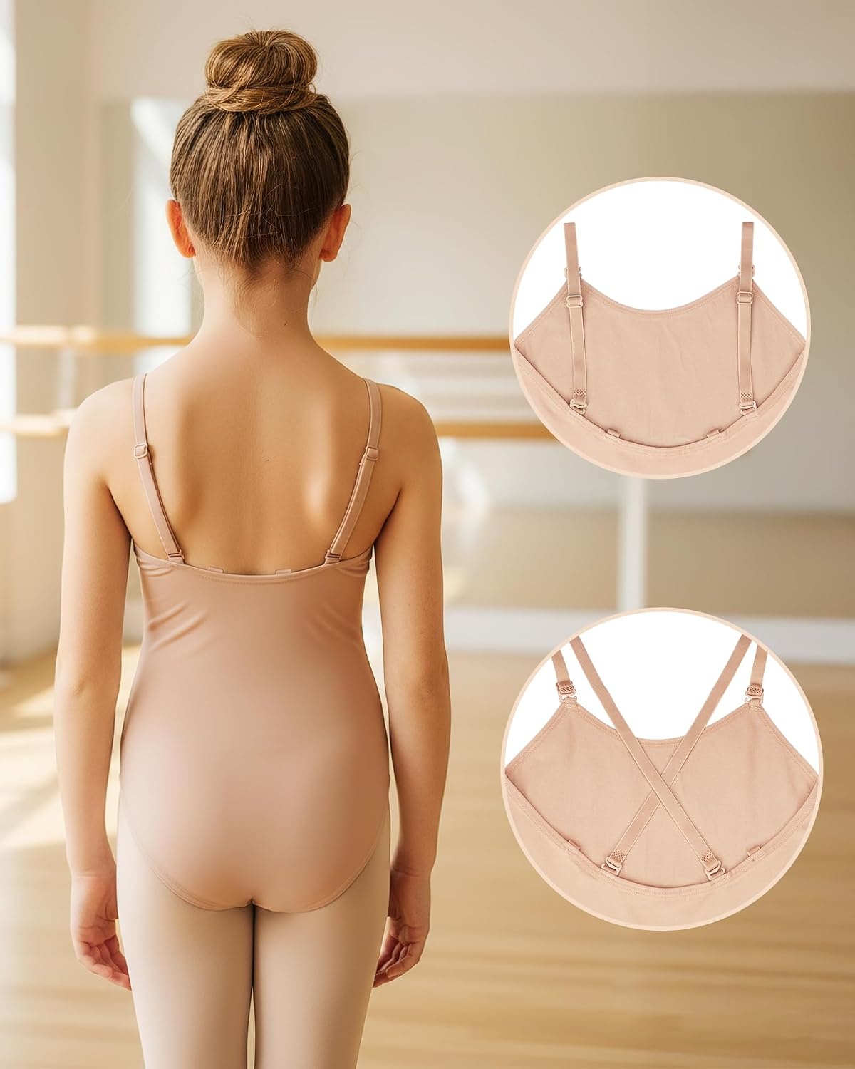 Stelle Girls Camisole Ballet Leotard Seamless Undergarment for Dance | Adjustable straps, Nude & clear strap, Soft, Breathable, Comfortable, Ballet, Gymnastics, Toddler, Little Big Kids(Rose Beige)