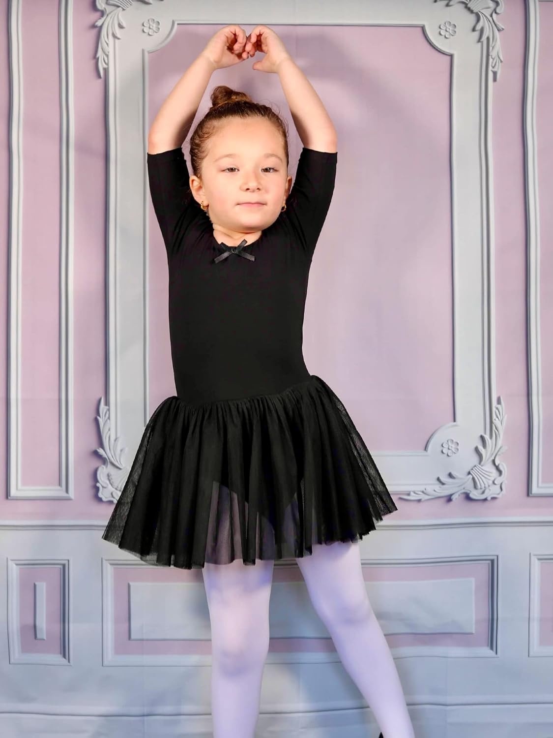 Stelle Puff Sleeve Ballet Leotards for Girls with Sparkly Tutu Skirted Toddler Dance Dress Outfit(03-short Sleeve-black)