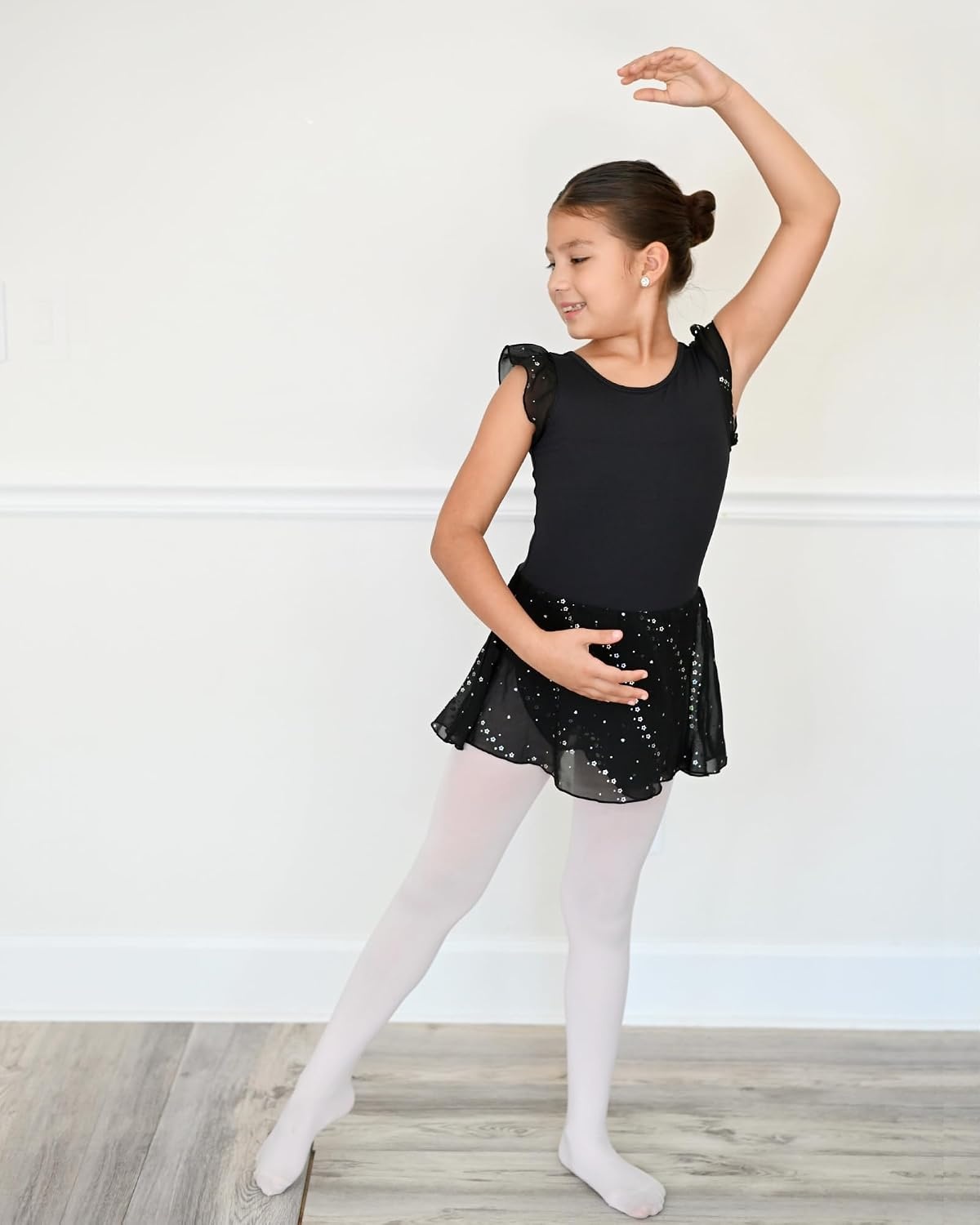 Stelle Girls Flutter Sleeve Ballet Leotards Toddler Tutu Skirted Dresses(Black)