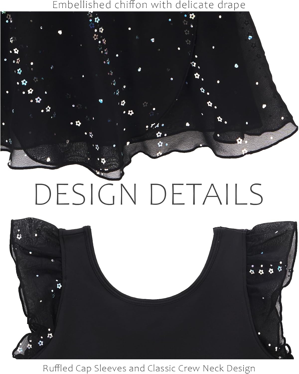 Stelle Girls Flutter Sleeve Ballet Leotards Toddler Tutu Skirted Dresses(Black)