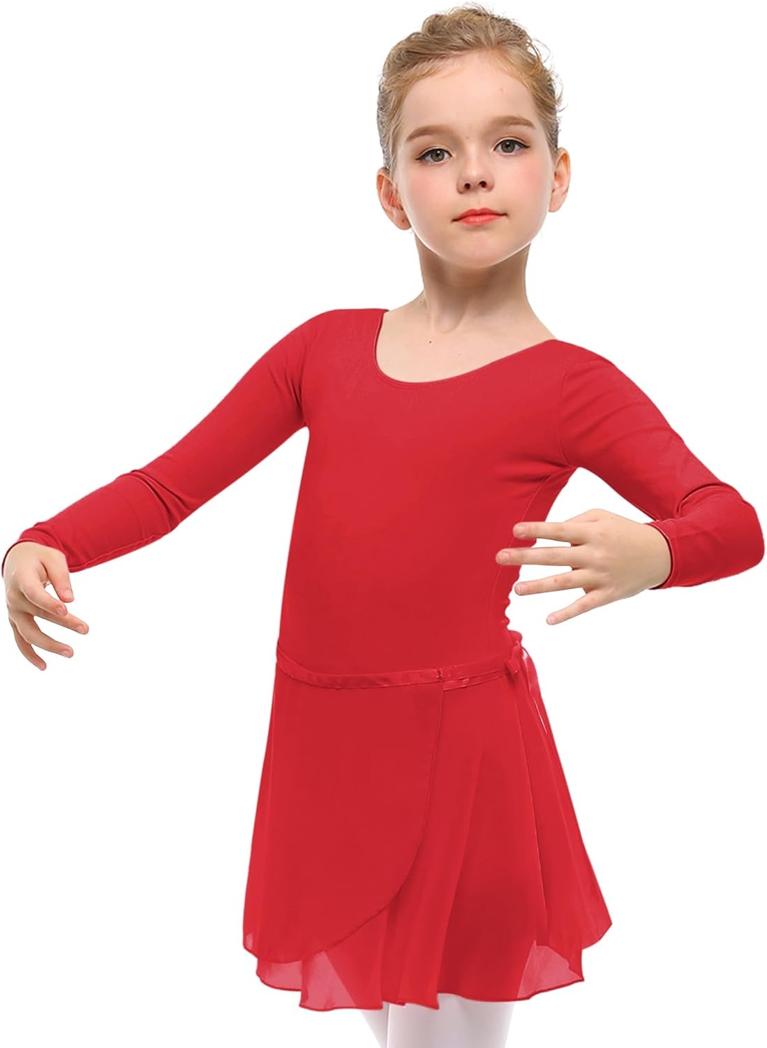 Stelle Girls Ballet Leotards Toddler Dance Combo with Skirt and Tights | Crew neck, Removable ballet skirt, Durable footed tights, Fully lined front, High elasticity & durable, Breathable(Red)