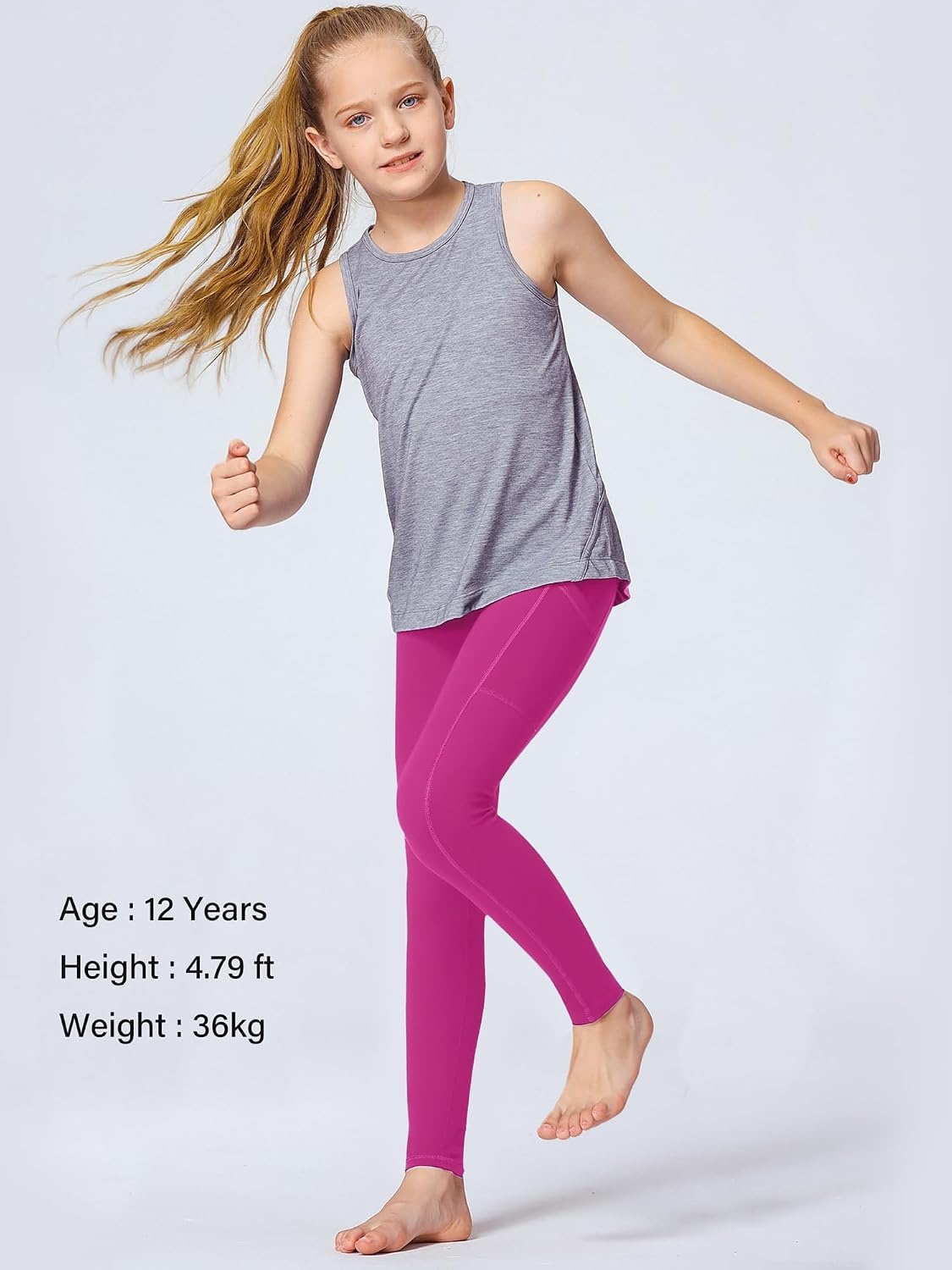 Stelle Girls Leggings with Pockets Kids Dance Yoga Running Athletic Pants | Soft 4-Way Stretch,High-Rise Wide Waistband,Side Pockets,Moisture-Wicking,Non-See-Through for Dance,Yoga,Running,Daily Wear(Hot Pink)