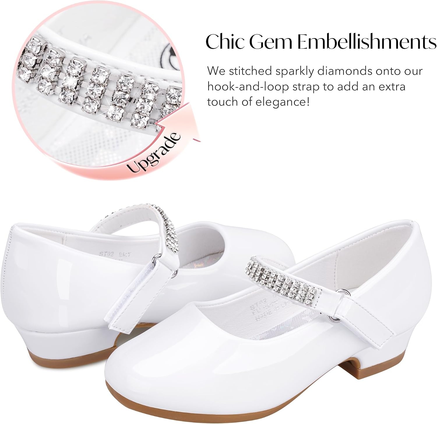 Stelle Girls Mary Jane Dress Shoes Low Heel Glitter Patent Bow Kids Party Wedding Flower Girl School Shoes(Toddler/Little/Big Kid)(Classic Patent-white(chain))