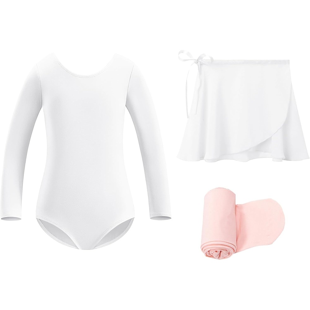 Stelle Girls Ballet Leotards Toddler Dance Combo with Skirt and Tights(White)