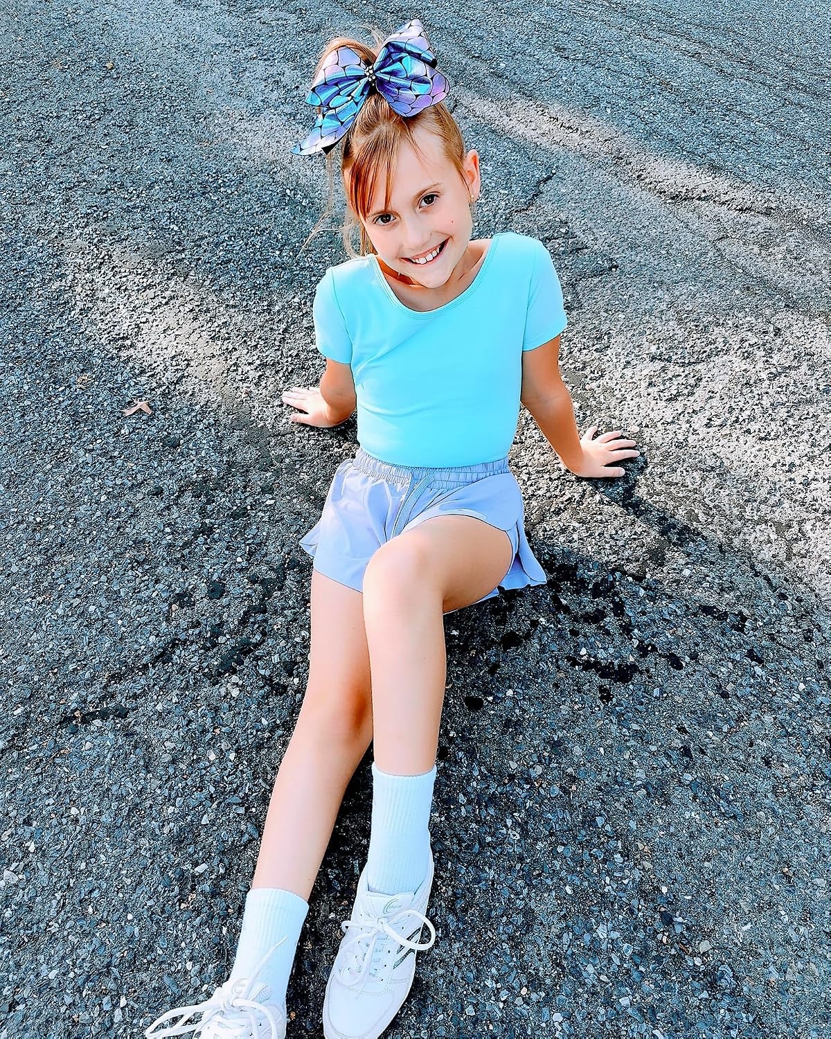 Stelle Leotard for Girls Black Ballet Dance Leotard Gymnastics Outfits with Bow Back (Toddler/Little/Big Kids)(1-pool Blue)