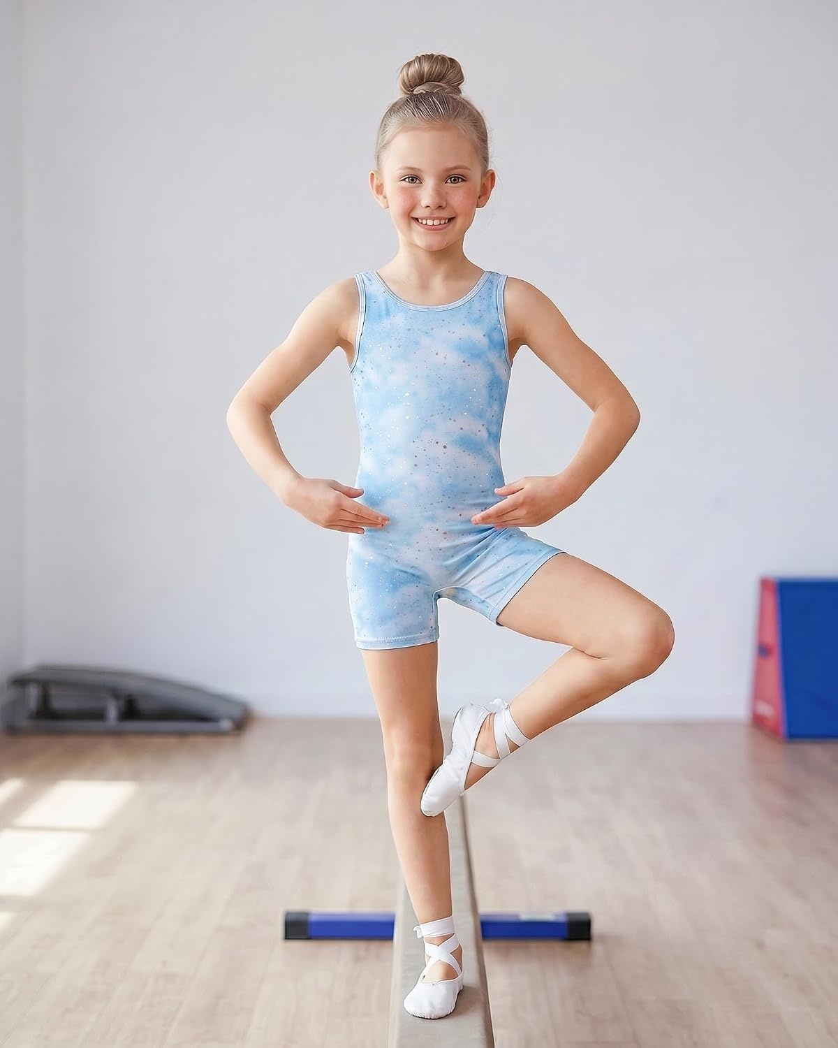 Stelle Gymnastics Leotards for Girls Sleeveless Biketard Dance Leotard Tumbling Outfits(Cloudburst Blue)