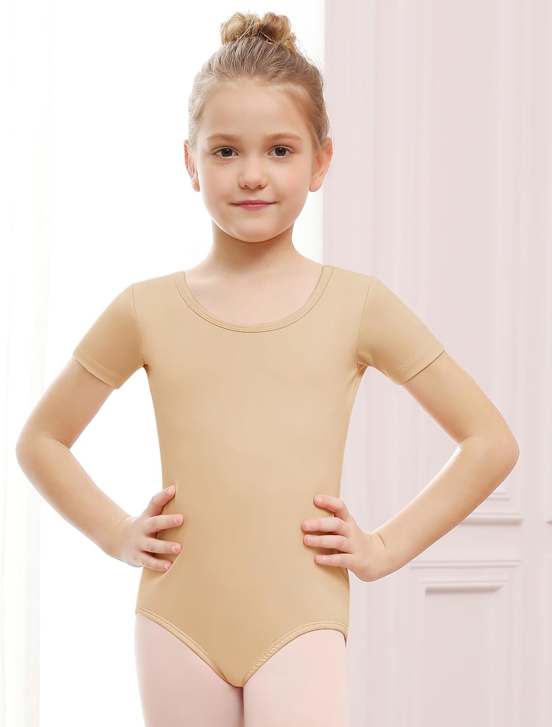 Stelle Ballet Leotards for Girls Short Sleeve Gymnastics Dance Outfit 2-16Y | Scoop neckline, Stretch fabric, Comfortable fit, Skin-friendly, Gymnastics & Ballet, Toddler dancewear, Kids bodysuit(Nude)