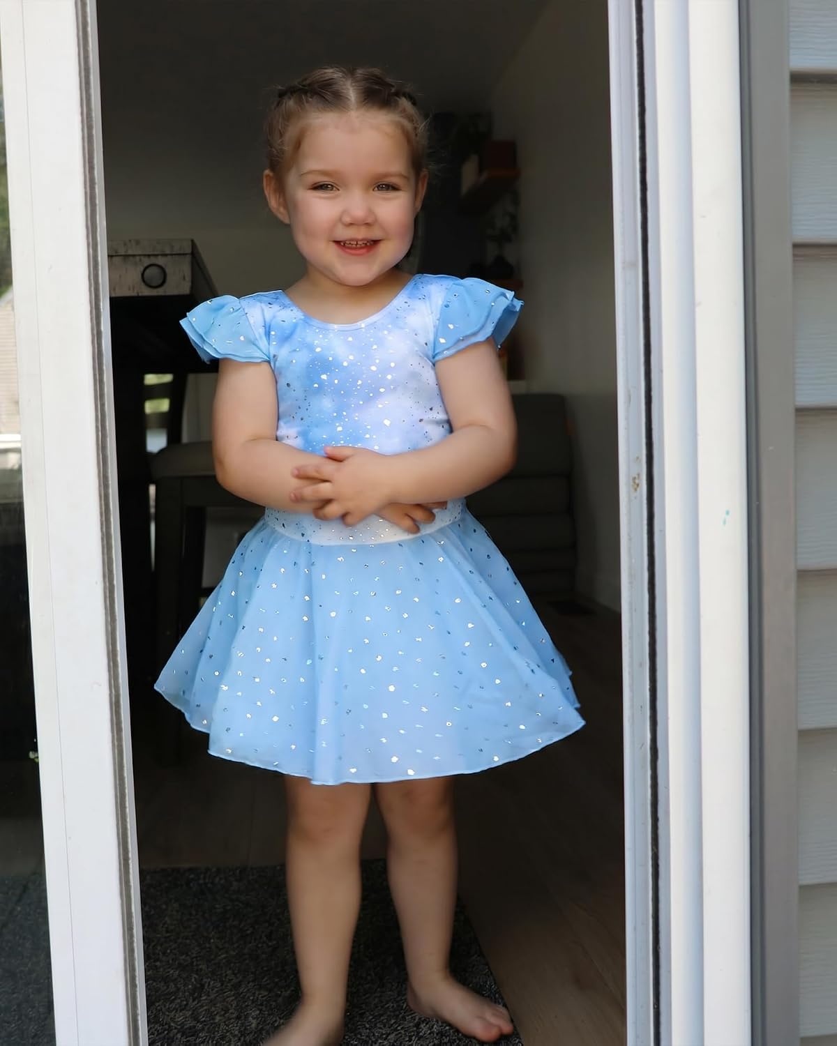 Stelle Ballet Leotards for Girls Toddler Dance Leotard Shiny Flutter Sleeve Ballet Dresses Gymnastic Ballerina Outfit(Cloudburst Blue)