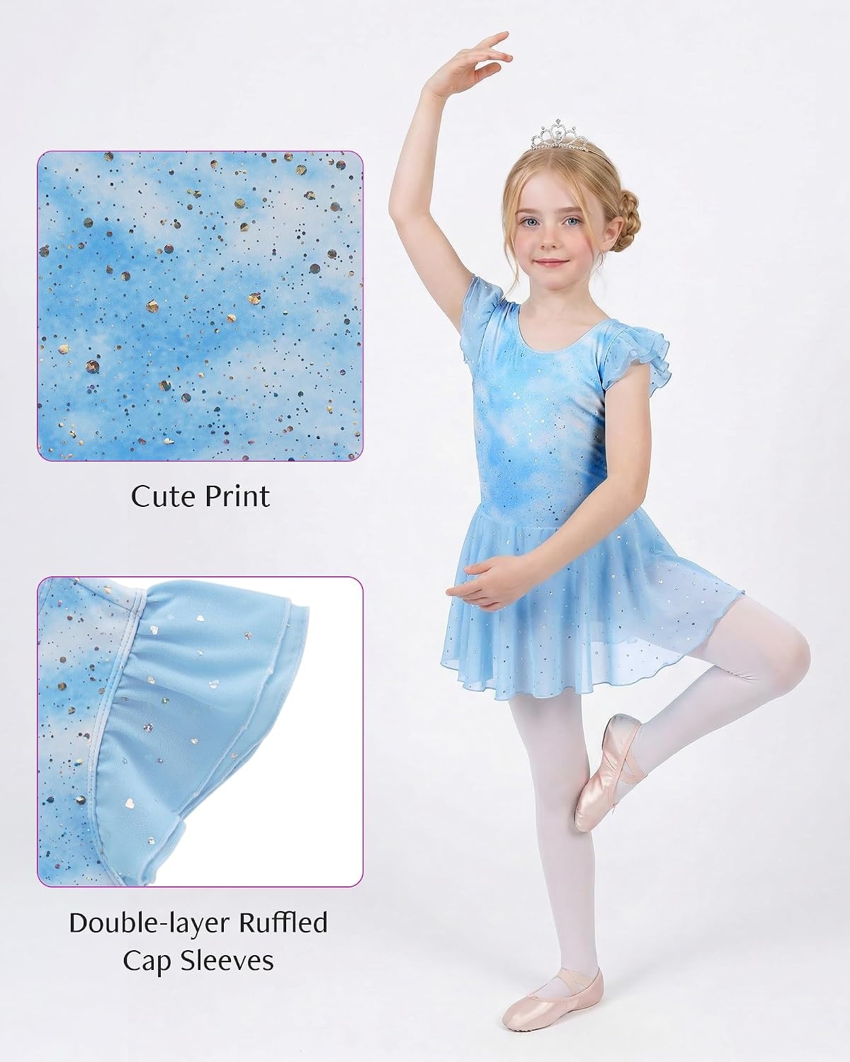 Stelle Ballet Leotards for Girls Toddler Dance Leotard Shiny Flutter Sleeve Ballet Dresses Gymnastic Ballerina Outfit(Cloudburst Blue)