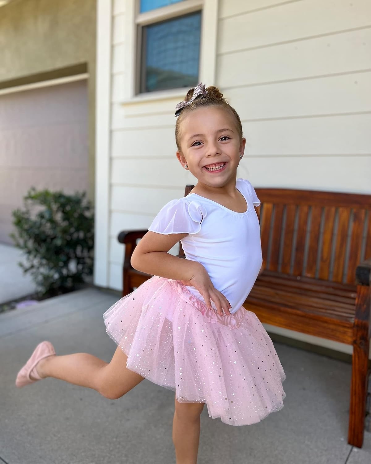 Stelle Girls Ballet Leotard Ruffle Short Sleeve for Dance Gymnastics(White)