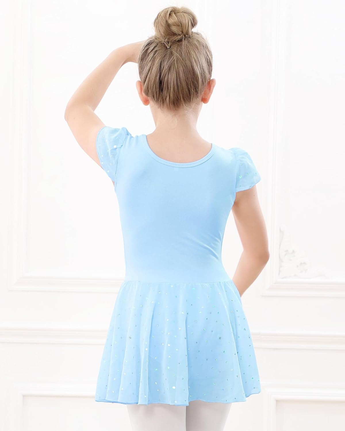Stelle Ballet Leotards for Girls Dance Leotard with Skirt Kids Dance Dress(1-blue(shiny Skirt))