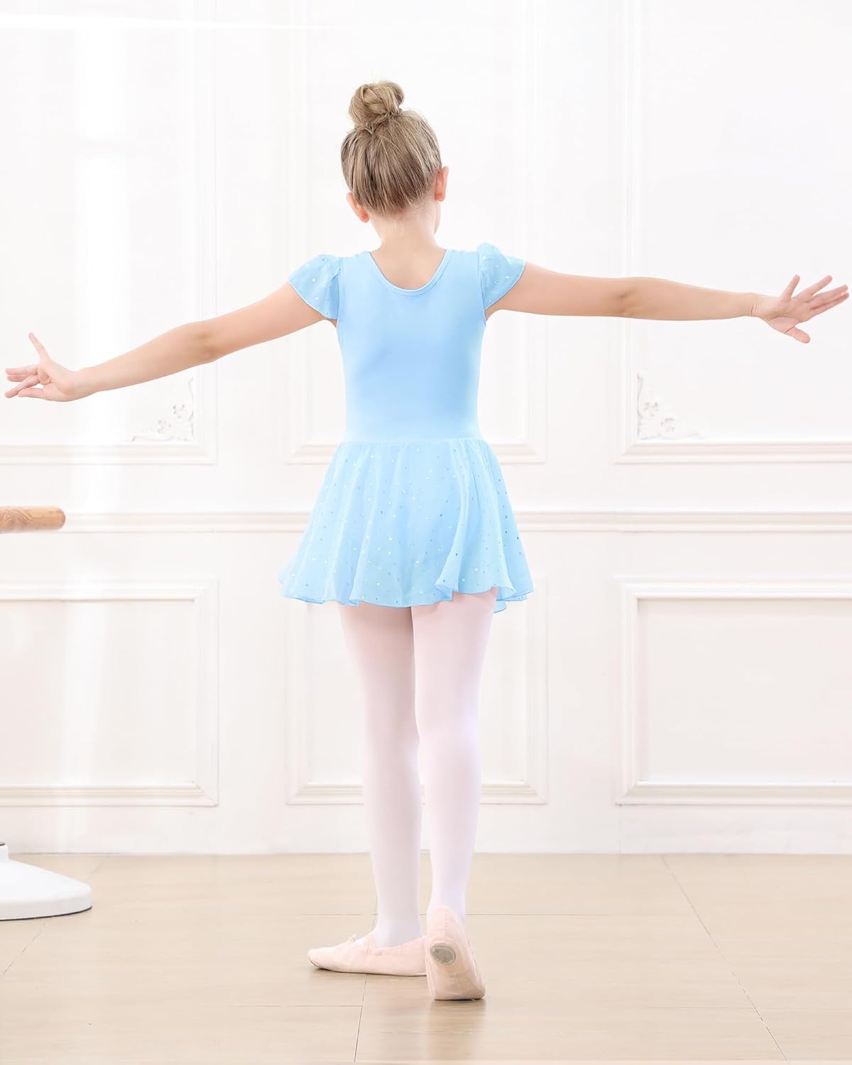 Stelle Ballet Leotards for Girls Dance Leotard with Skirt Kids Dance Dress(1-blue(shiny Skirt))