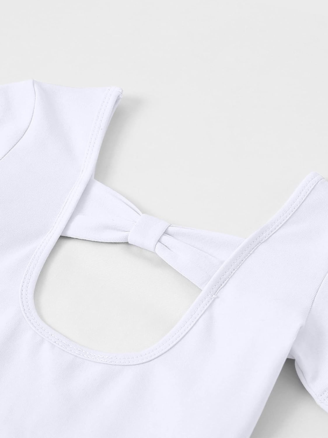 Stelle Girls Cotton Ballet Dance Leotard with Bow Back for Dance Class(1-white)