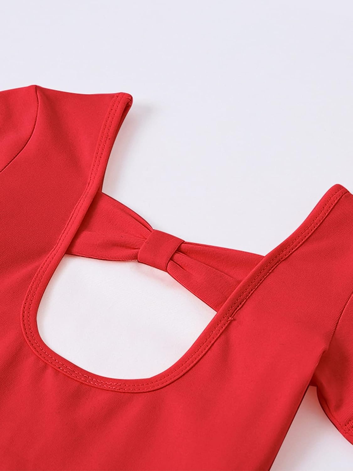 Stelle Girls Cotton Ballet Dance Leotard with Bow Back for Dance Class(1-red)